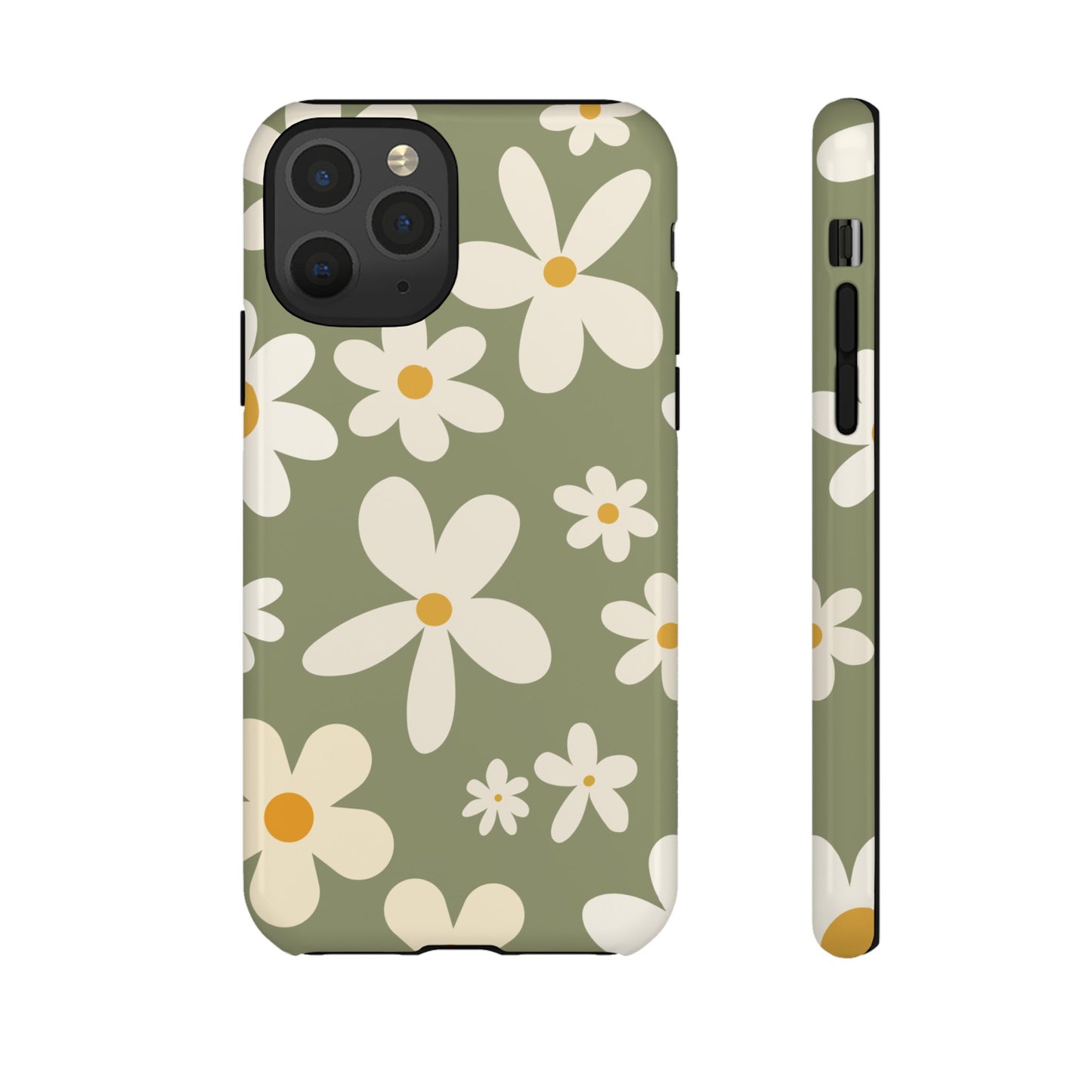 iPhone 11 Pro / Glossy Phone Case - ’Green Daisy Pattern’ Phone Case