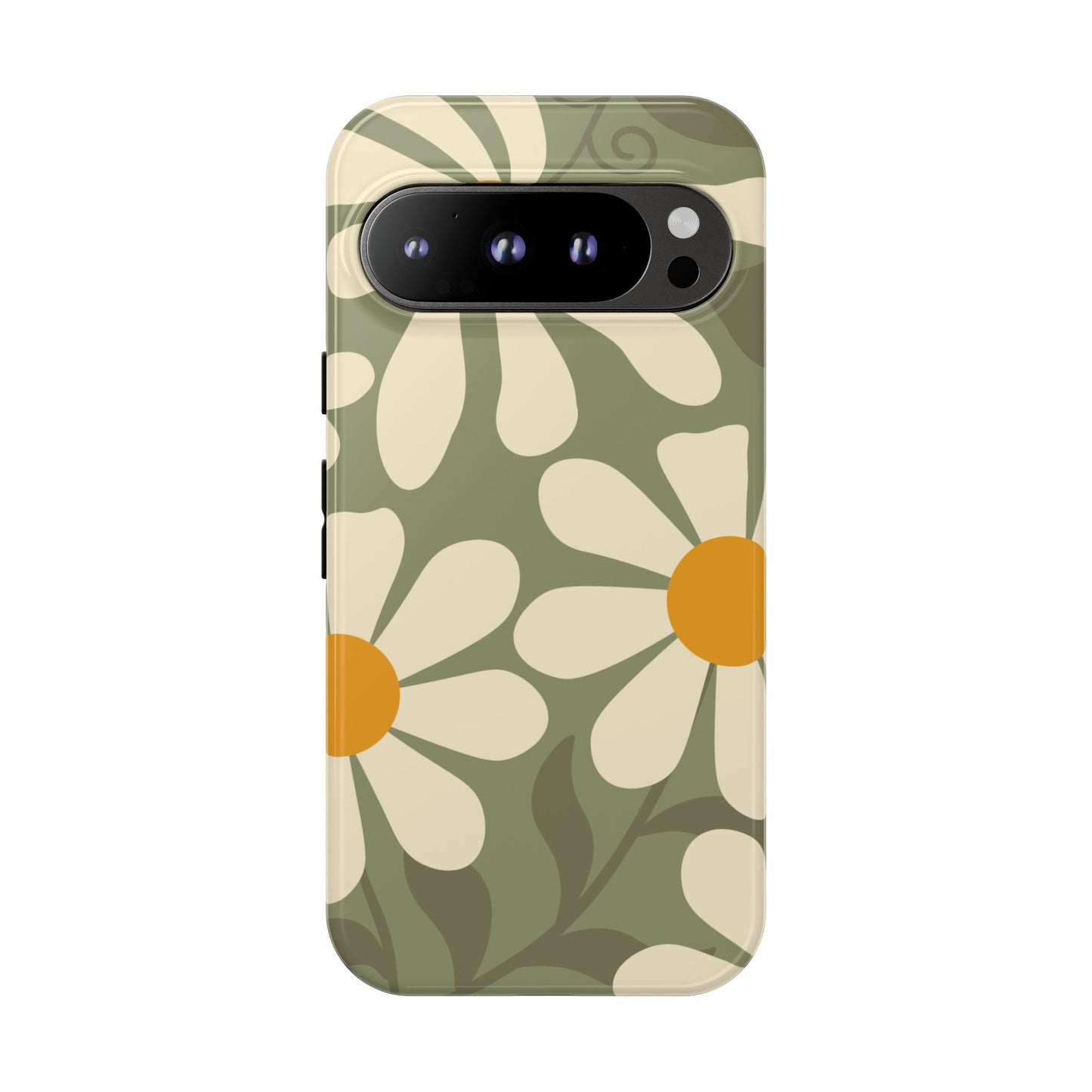 Google Pixel 9 Pro / Glossy Phone Case - ’Retro Green Daisy Pattern #2’ Phone Case
