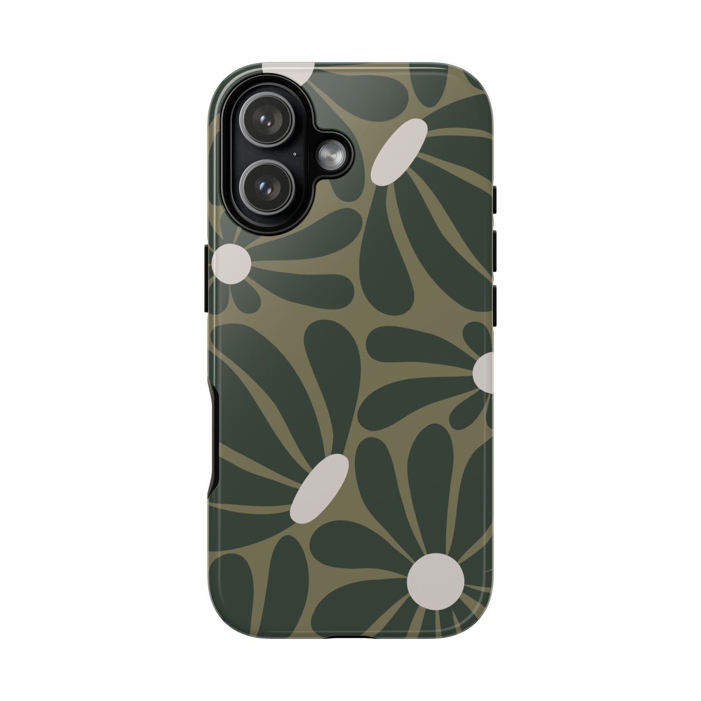 iPhone 17 / Glossy Phone Case - ’Retro Olive Green Daisy Pattern’ Phone Case