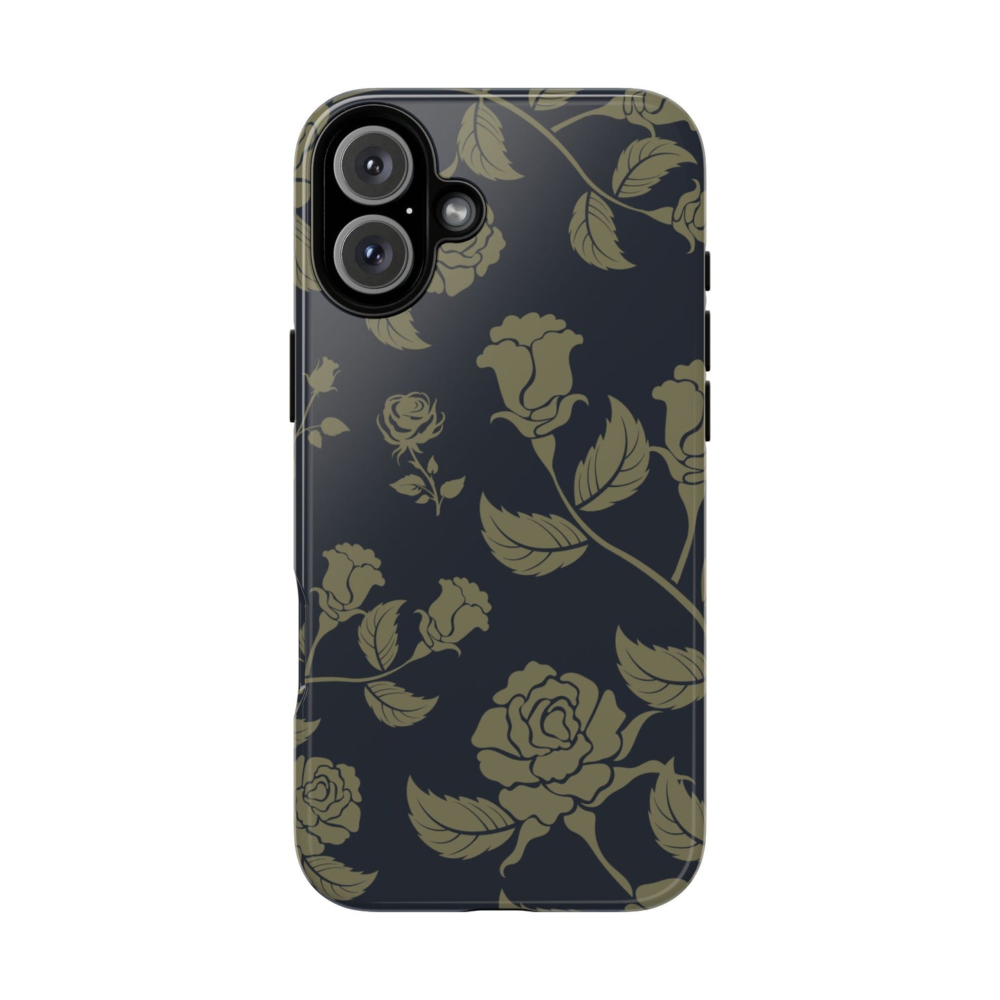 iPhone 16 Plus / Glossy Phone Case - ’Blue & Olive Rose Pattern’ Phone Case