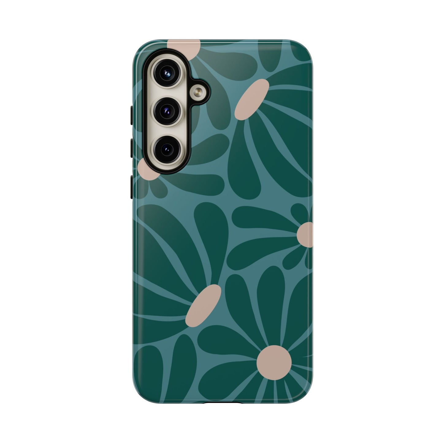 Samsung Galaxy S24 Plus / Glossy Phone Case - ’Retro Turquoise Daisy Pattern’ Phone Case