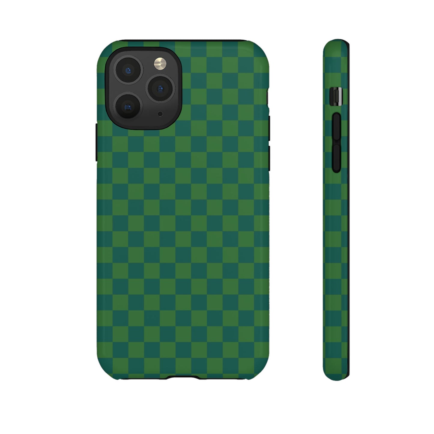 iPhone 11 Pro / Glossy Phone Case - ’Bold Green Checkered Pattern’ Phone Case