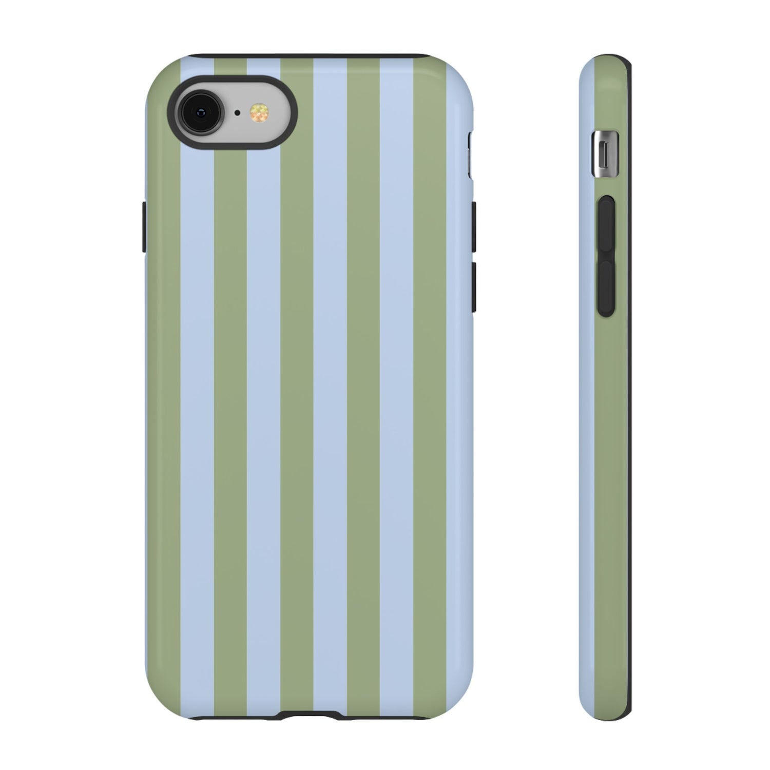 iPhone 8 / Glossy Phone Case - Trendy Ice Blue & Green Stripe Pattern Phone Case