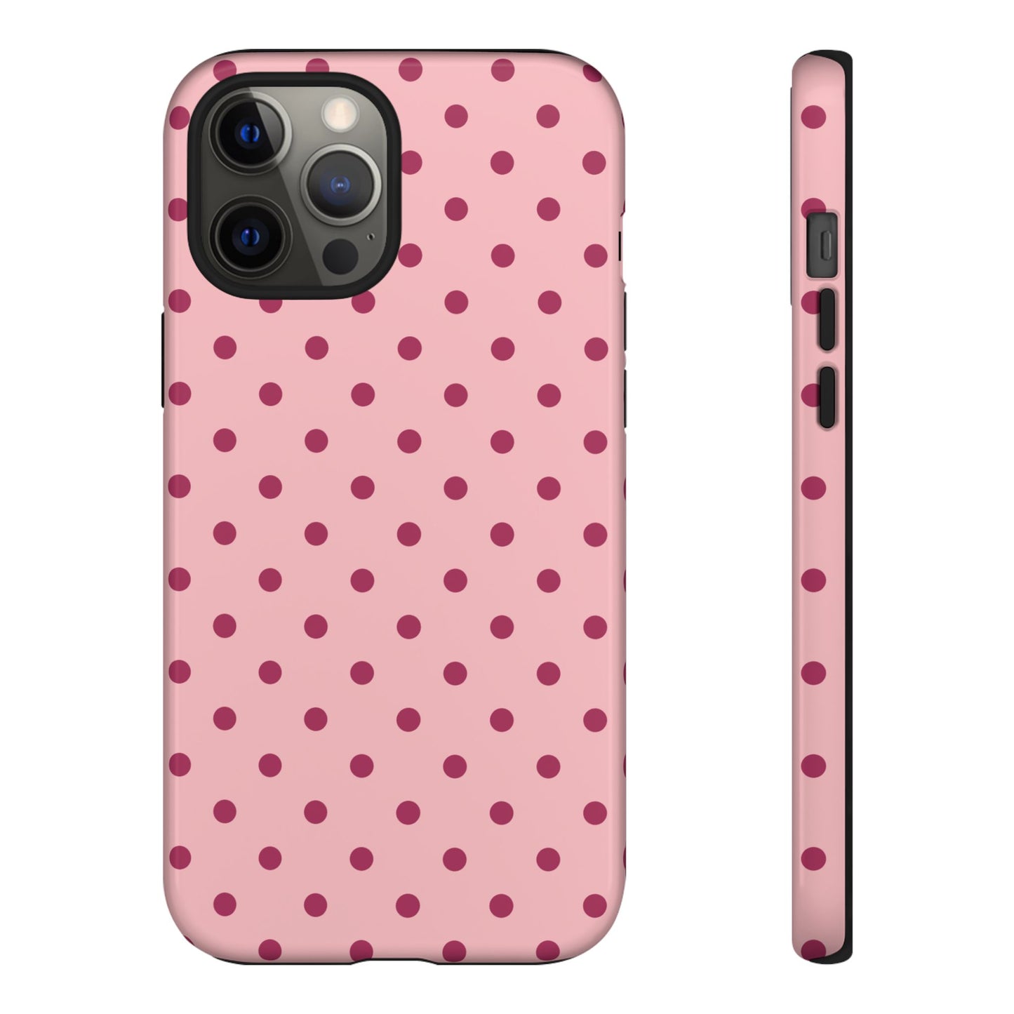 iPhone 12 Pro Max / Glossy Phone Case - ’Pink with Red Dot Pattern’ Phone Case