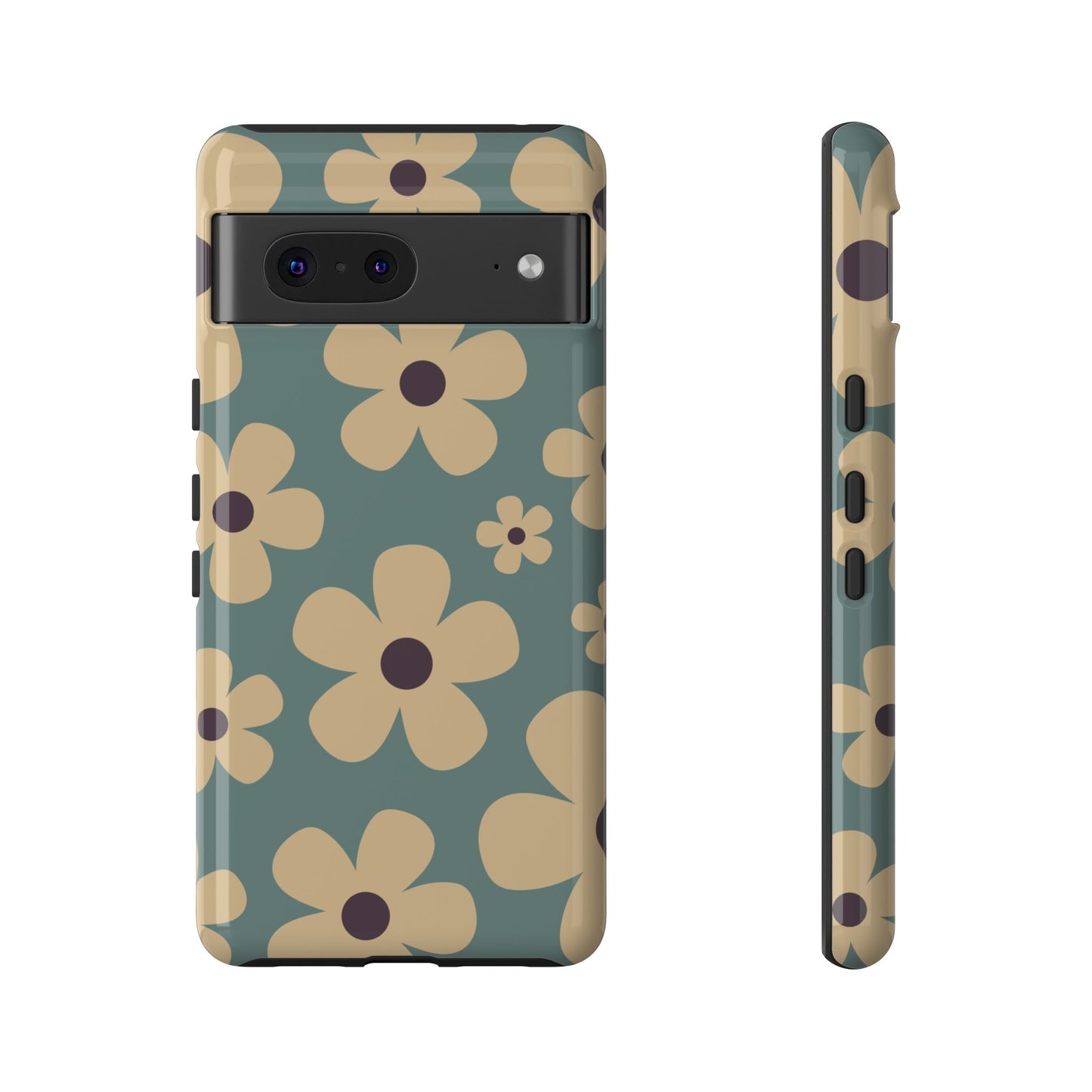 Google Pixel 7 / Glossy Phone Case - Cute Blue & Cream Daisy Pattern Phone Case