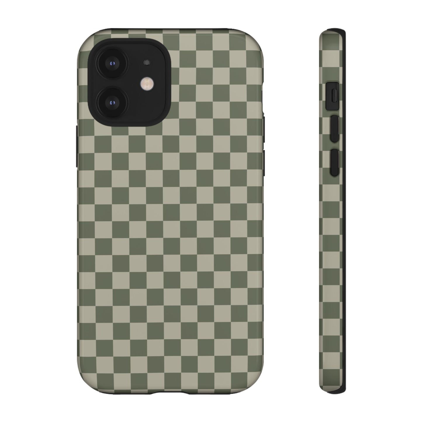 iPhone 12 / Glossy Phone Case - ’Bold Olive Green Checkered Pattern’ Phone Case