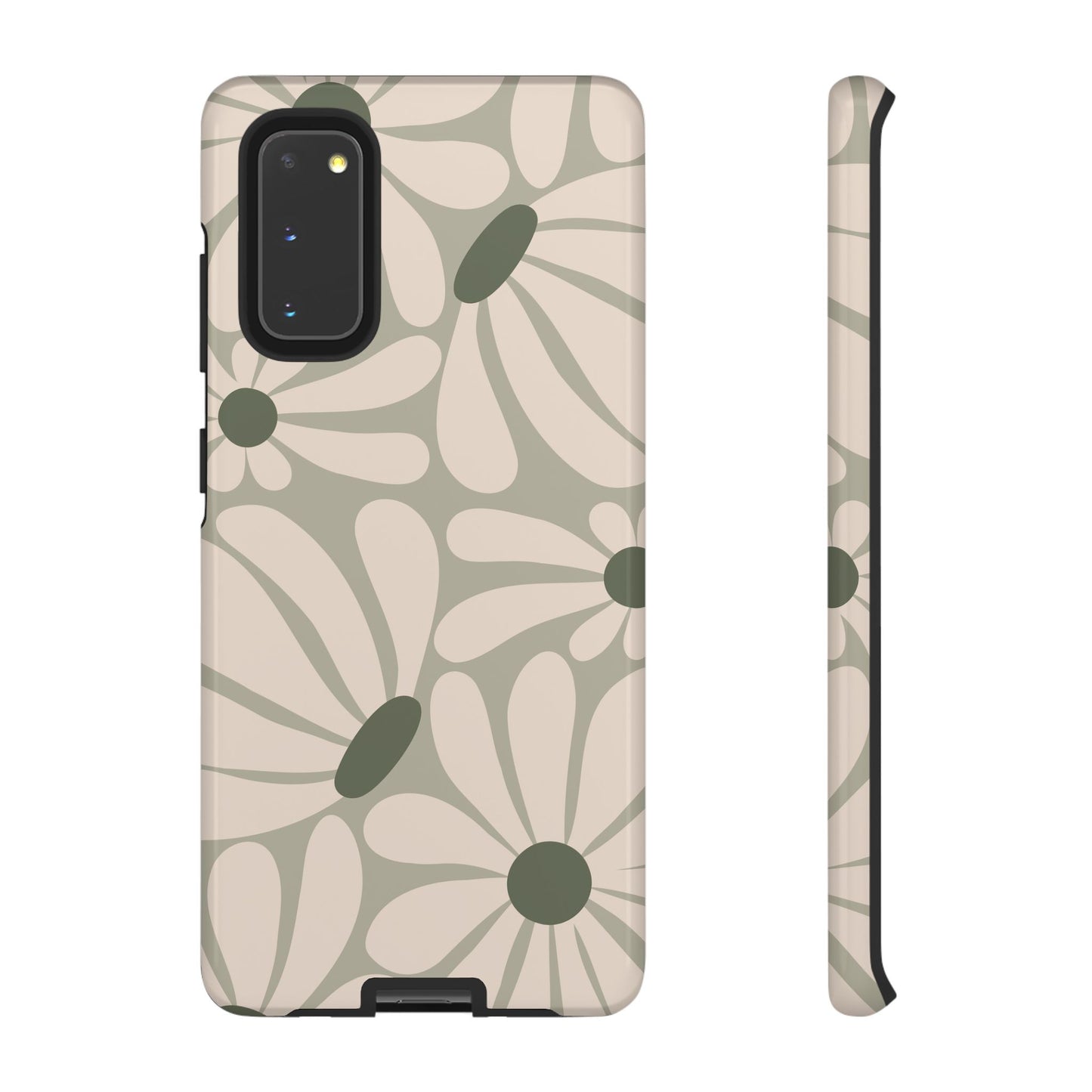 Samsung Galaxy S20 / Glossy Phone Case - ’Retro Cream & Green Daisy Pattern’ Phone Case