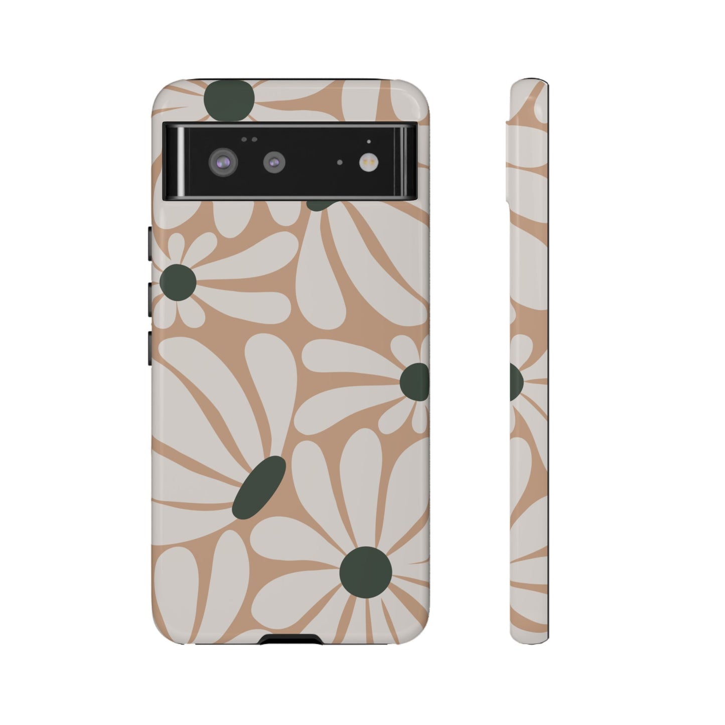 Google Pixel 6 / Glossy Phone Case - ’Retro Beige & White Daisy Pattern’ Phone Case