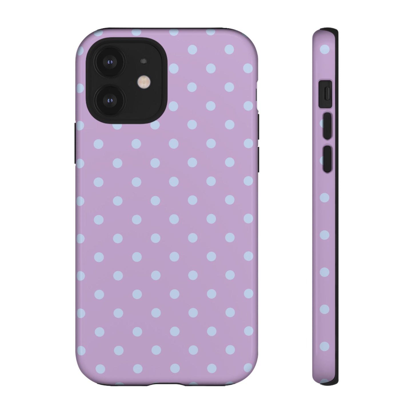 iPhone 12 / Glossy Phone Case - Trendy Lilac & Ice Blue Dot Pattern Phone Case