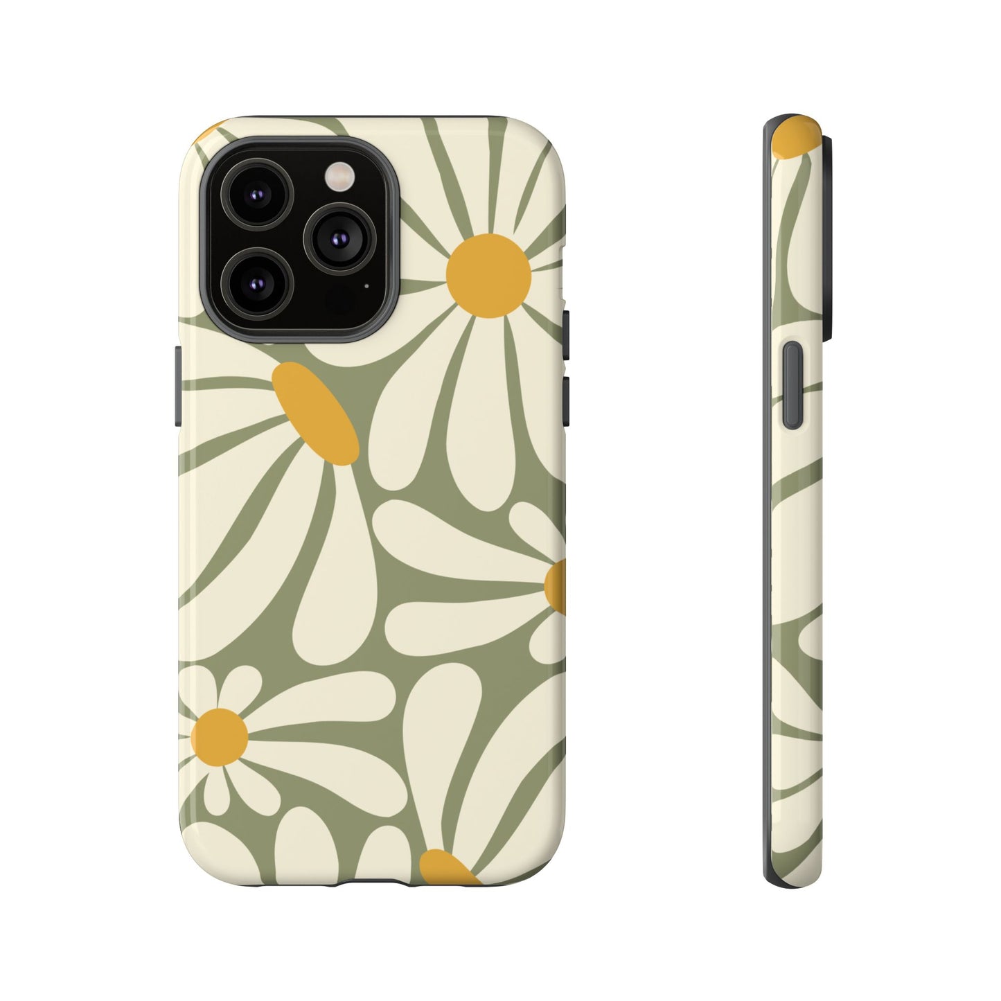 iPhone 14 Pro Max / Glossy Phone Case - ’Retro Green Daisy Pattern #1’ Phone Case