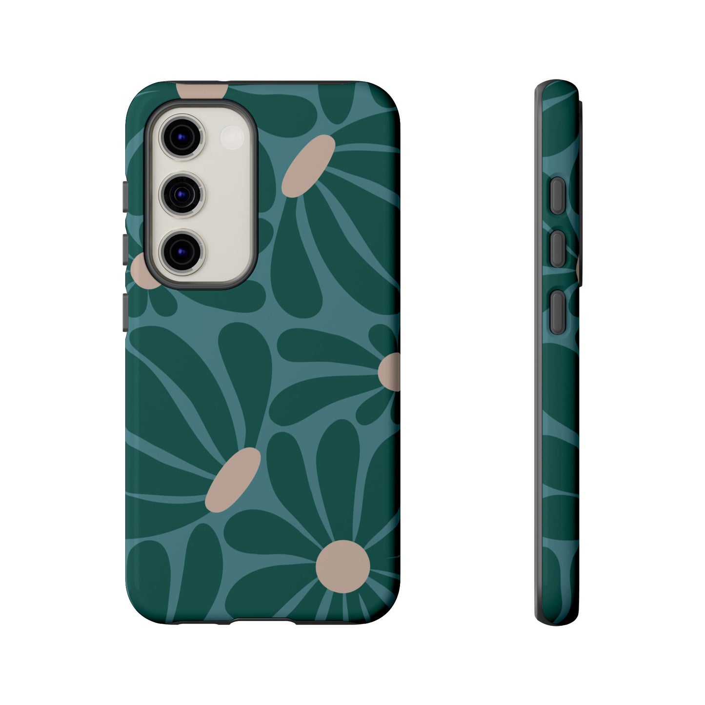 Samsung Galaxy S23 / Glossy Phone Case - ’Retro Turquoise Daisy Pattern’ Phone Case