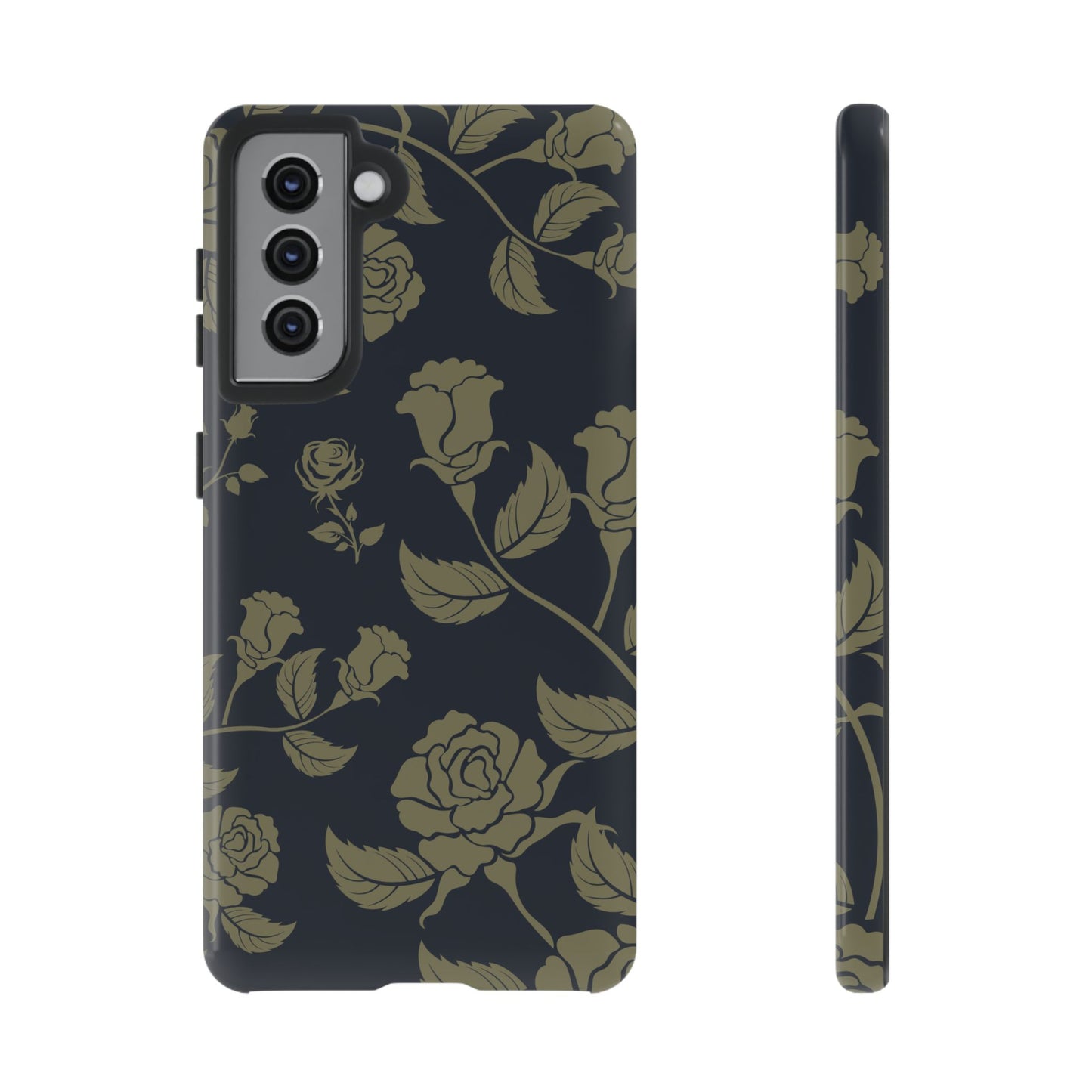 Samsung Galaxy S21 / Glossy Phone Case - ’Blue & Olive Rose Pattern’ Phone Case