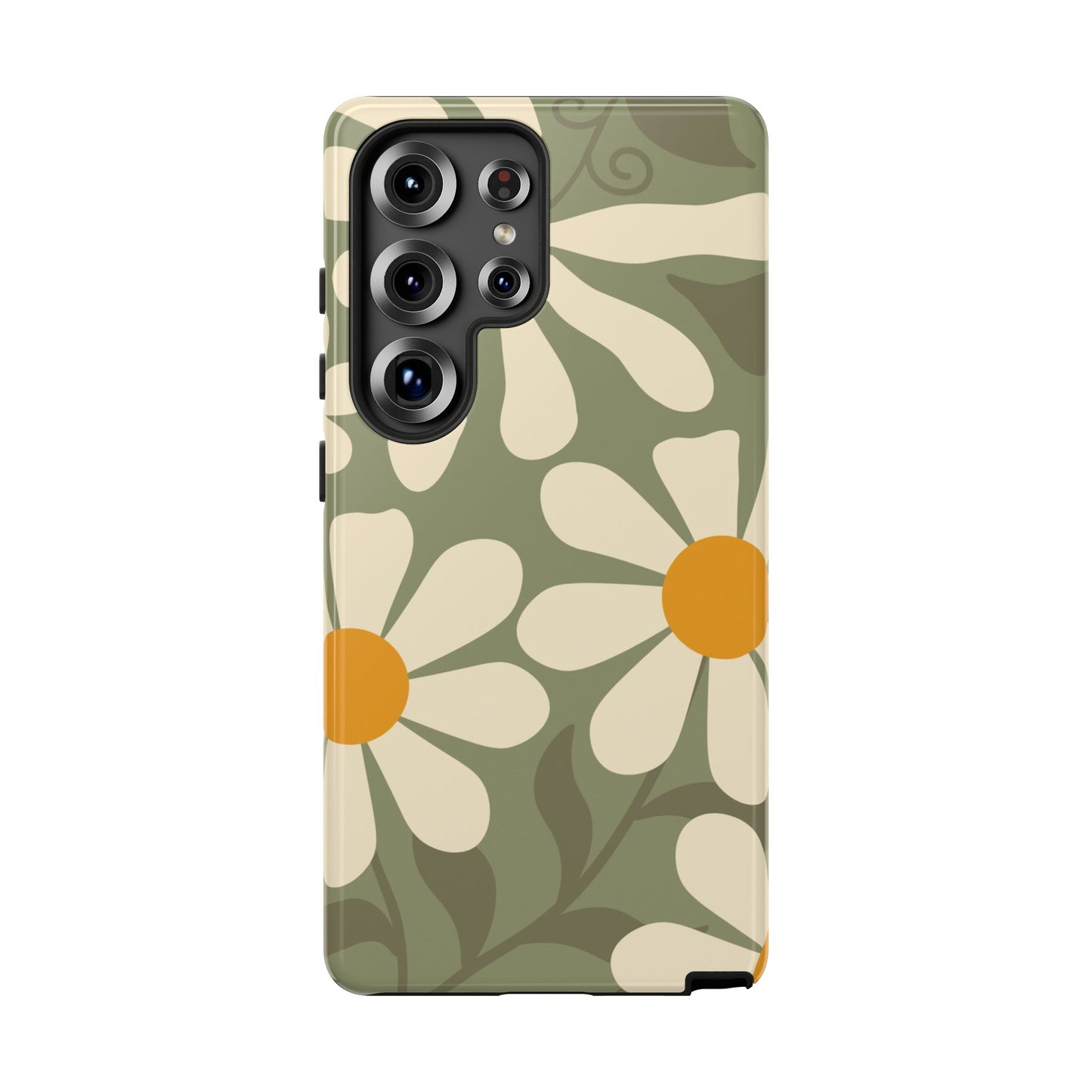 Samsung Galaxy S25 Ultra / Glossy Phone Case - ’Retro Green Daisy Pattern #2’ Phone Case