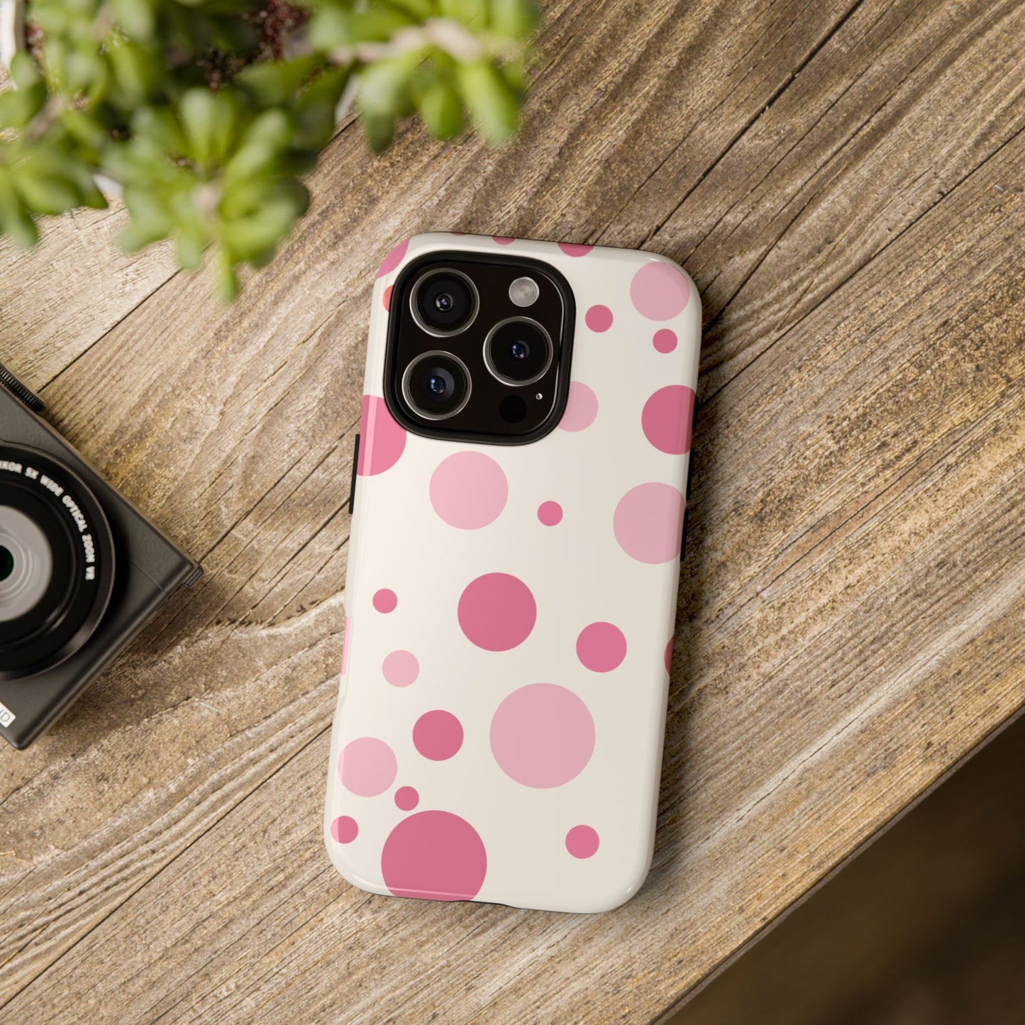 Phone Case - ’Bold White with Pink Dot Pattern’ Phone Case