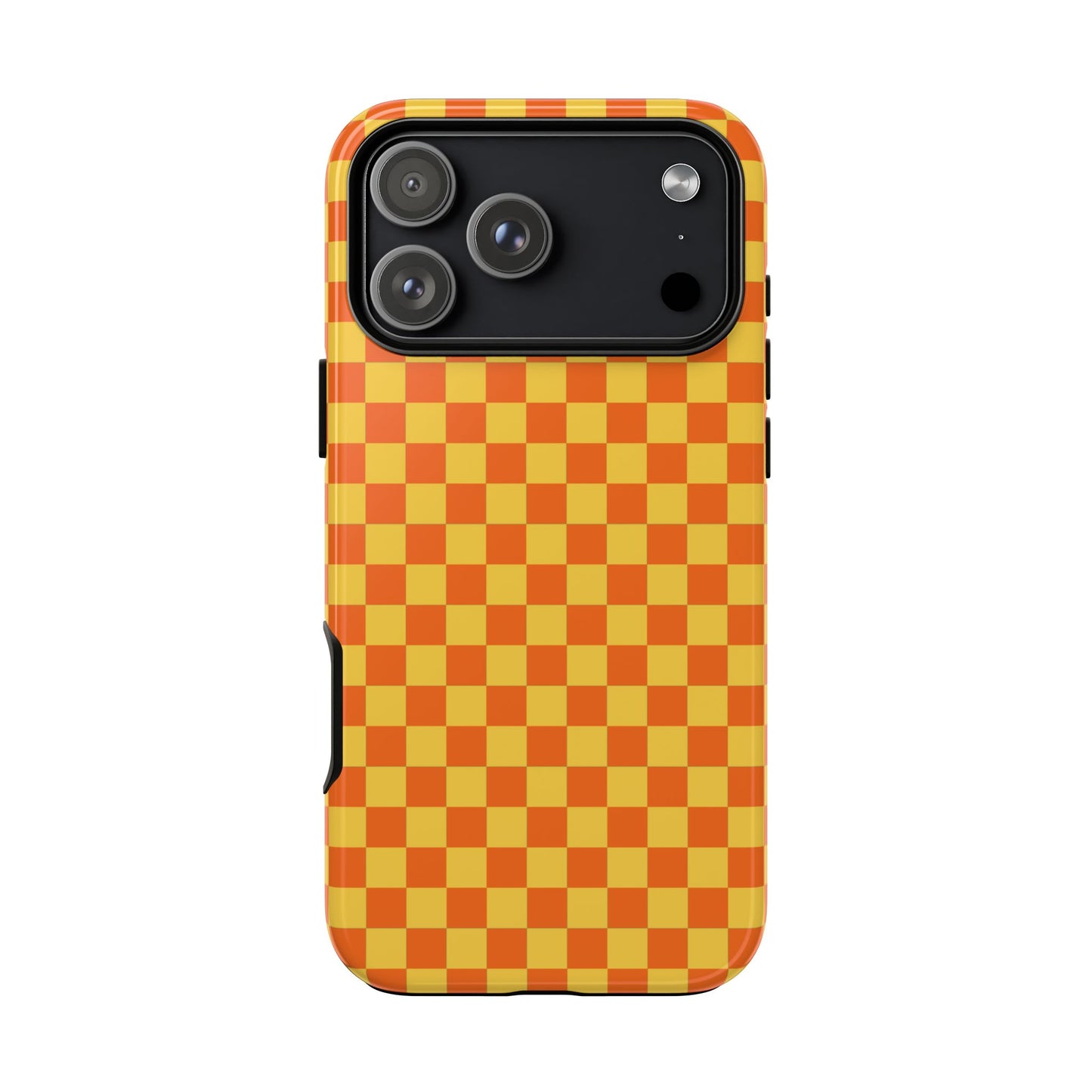 iPhone 17 Pro Max / Glossy Phone Case - Trendy Orange & Yellow Small Checked Pattern Phone Case