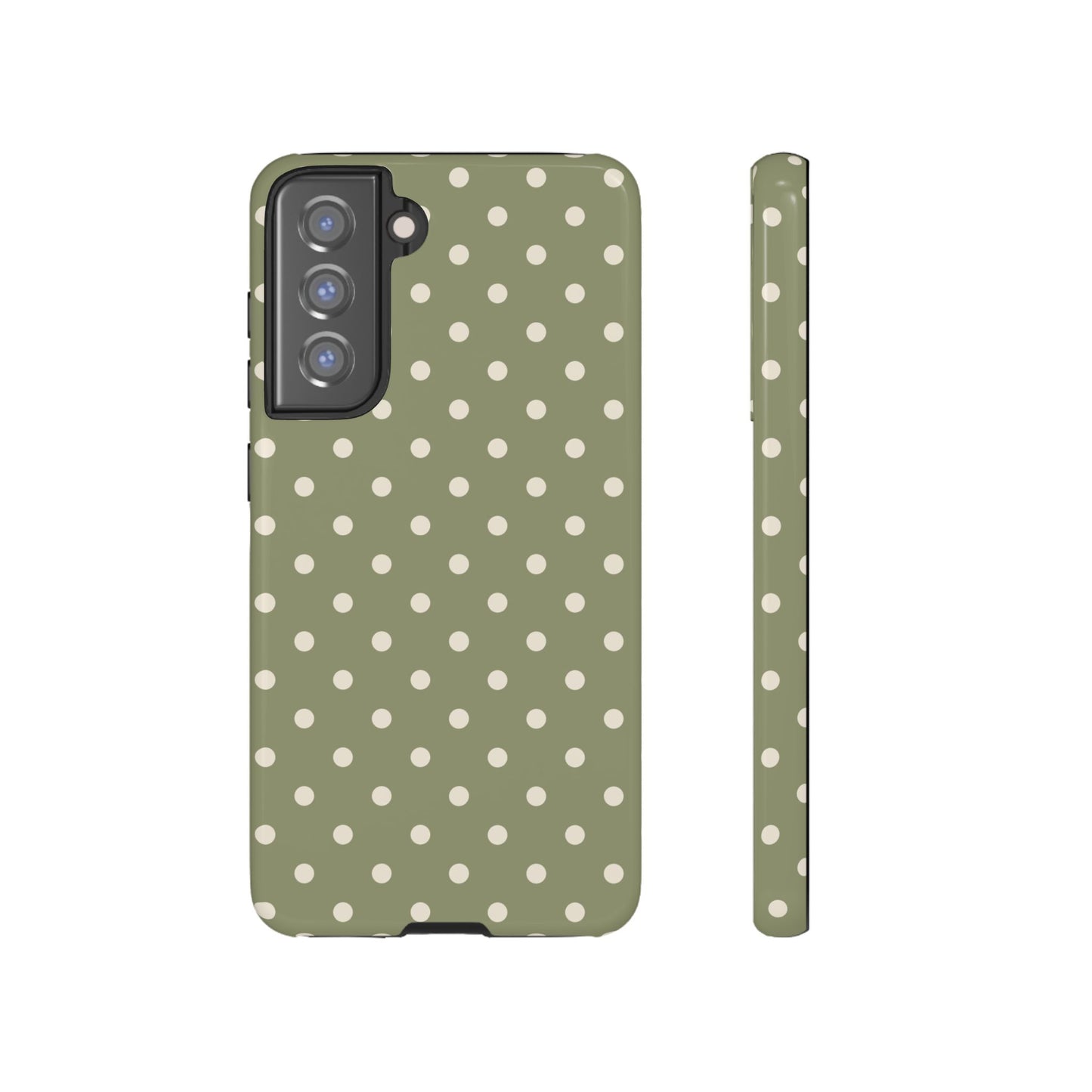 Samsung Galaxy S21 FE / Glossy Phone Case - ’Green & White Dot Pattern’ Phone Case