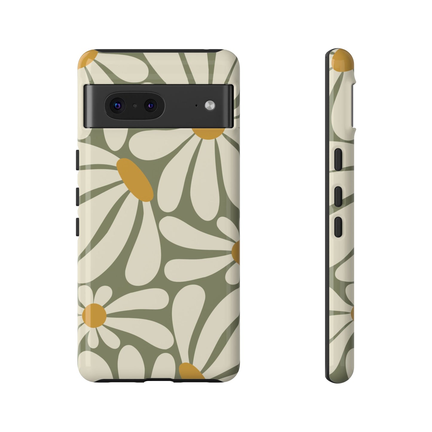 Google Pixel 7 / Glossy Phone Case - ’Retro Green Daisy Pattern #1’ Phone Case