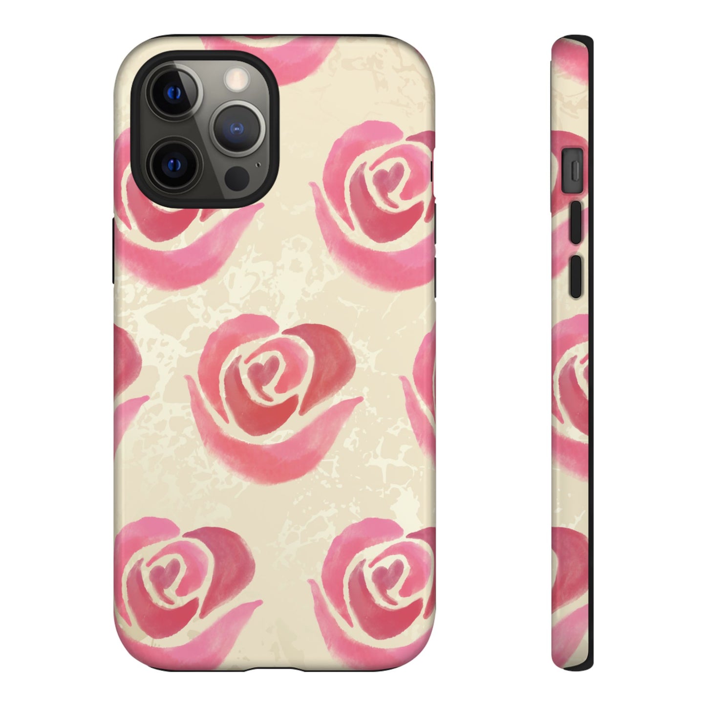iPhone 12 Pro Max / Glossy Phone Case - ’Pink Rose Pattern’ Phone Case