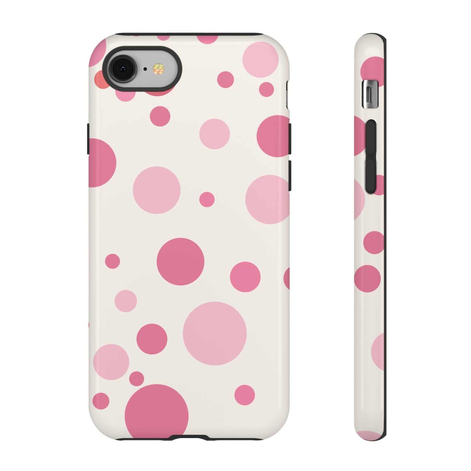 iPhone 8 / Glossy Phone Case - ’Bold White with Pink Dot Pattern’ Phone Case