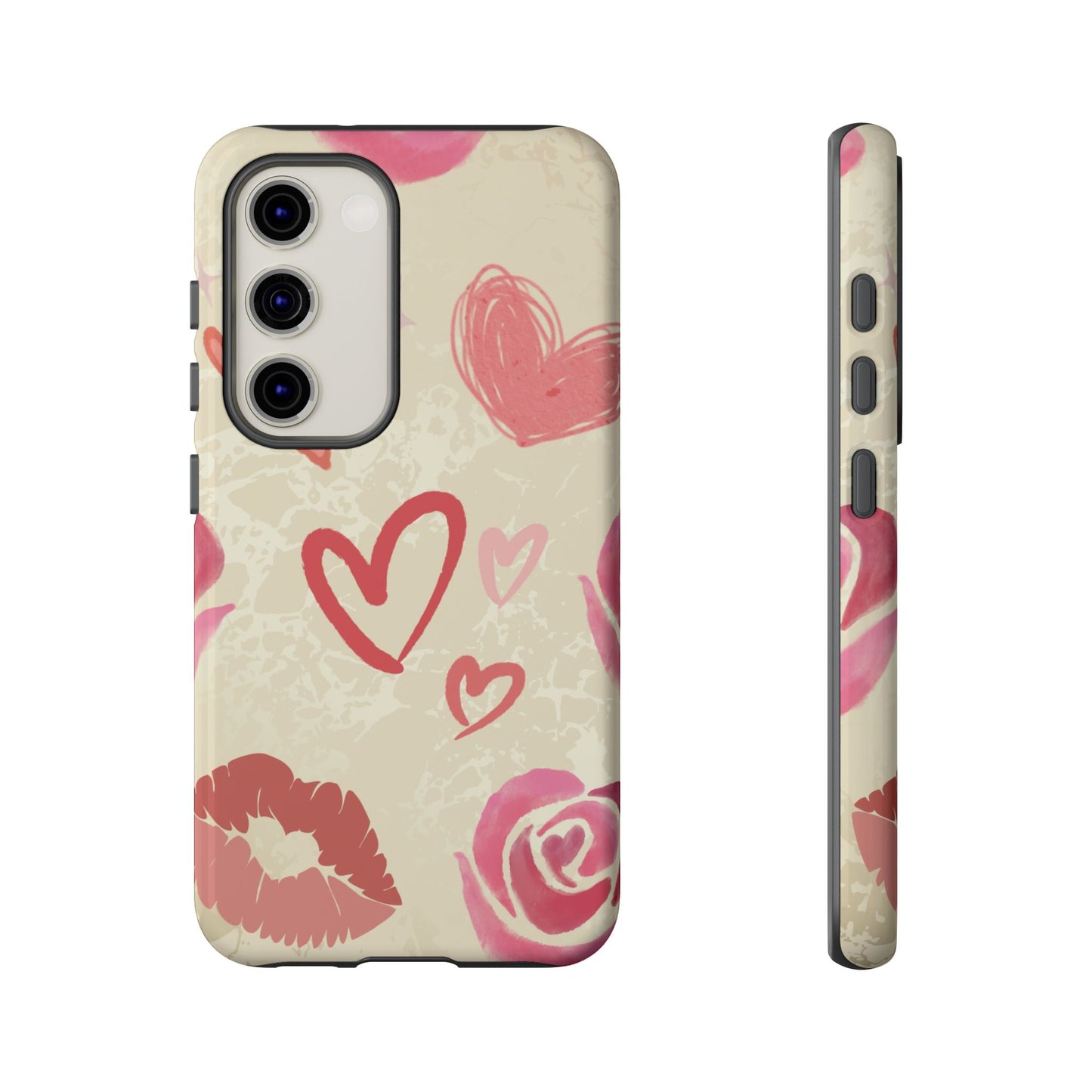 Samsung Galaxy S23 / Glossy Phone Case - ’Pink Heart & Rose Pattern’ Phone Case