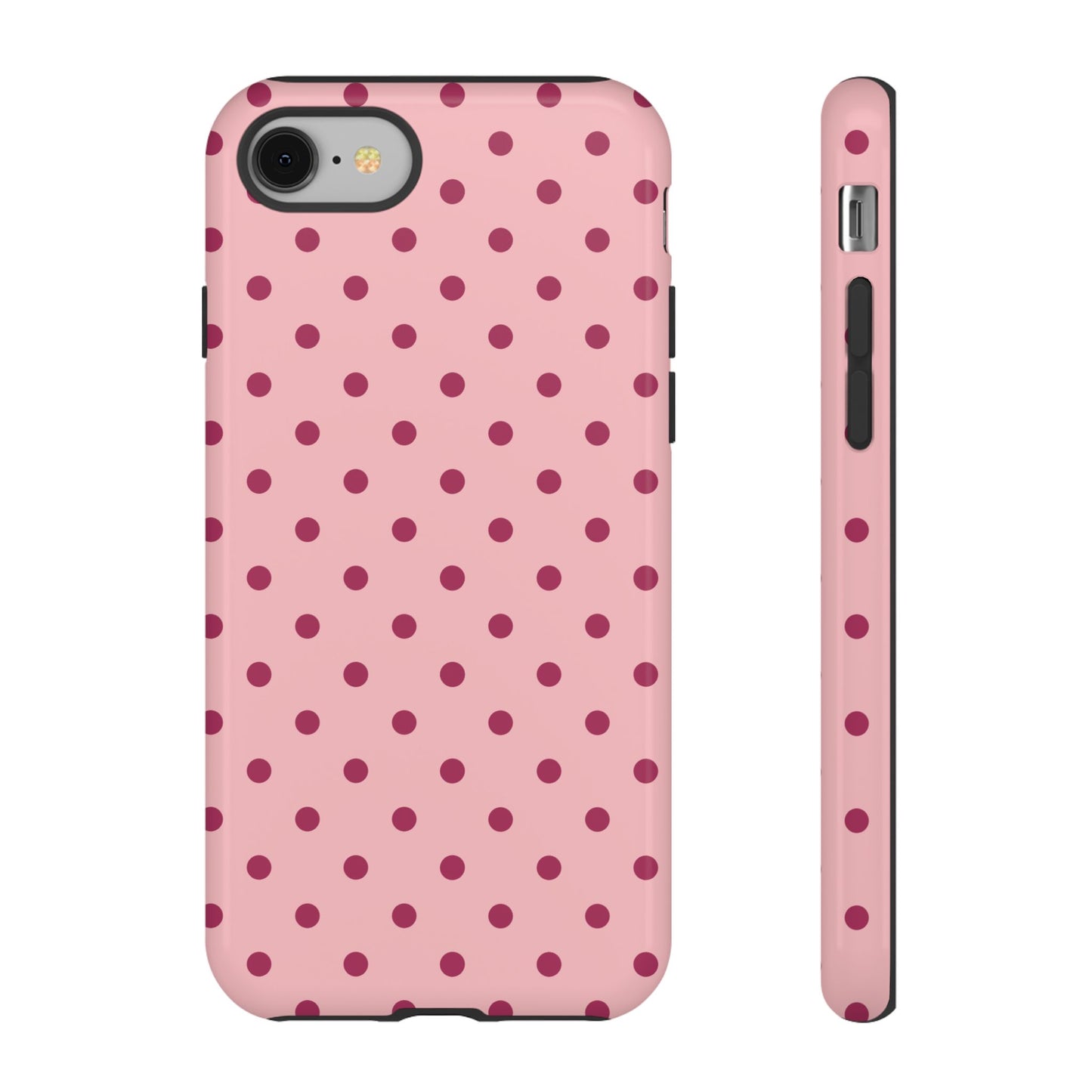 iPhone 8 / Glossy Phone Case - ’Pink with Red Dot Pattern’ Phone Case