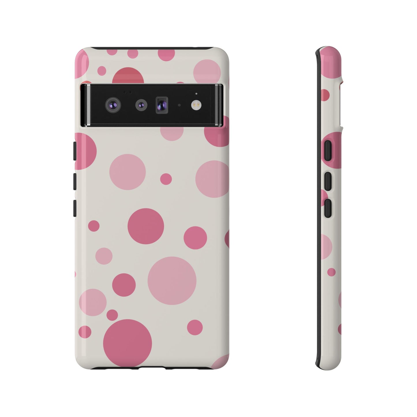 Google Pixel 6 Pro / Glossy Phone Case - ’Bold White with Pink Dot Pattern’ Phone Case