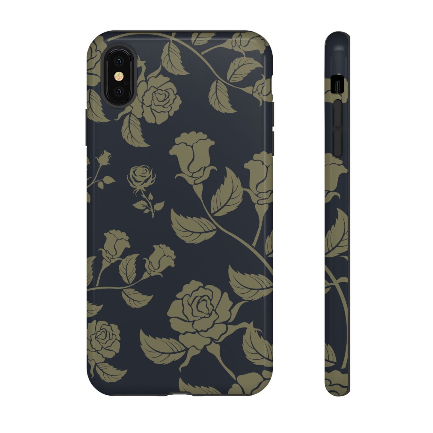 iPhone XS MAX / Glossy Phone Case - ’Blue & Olive Rose Pattern’ Phone Case