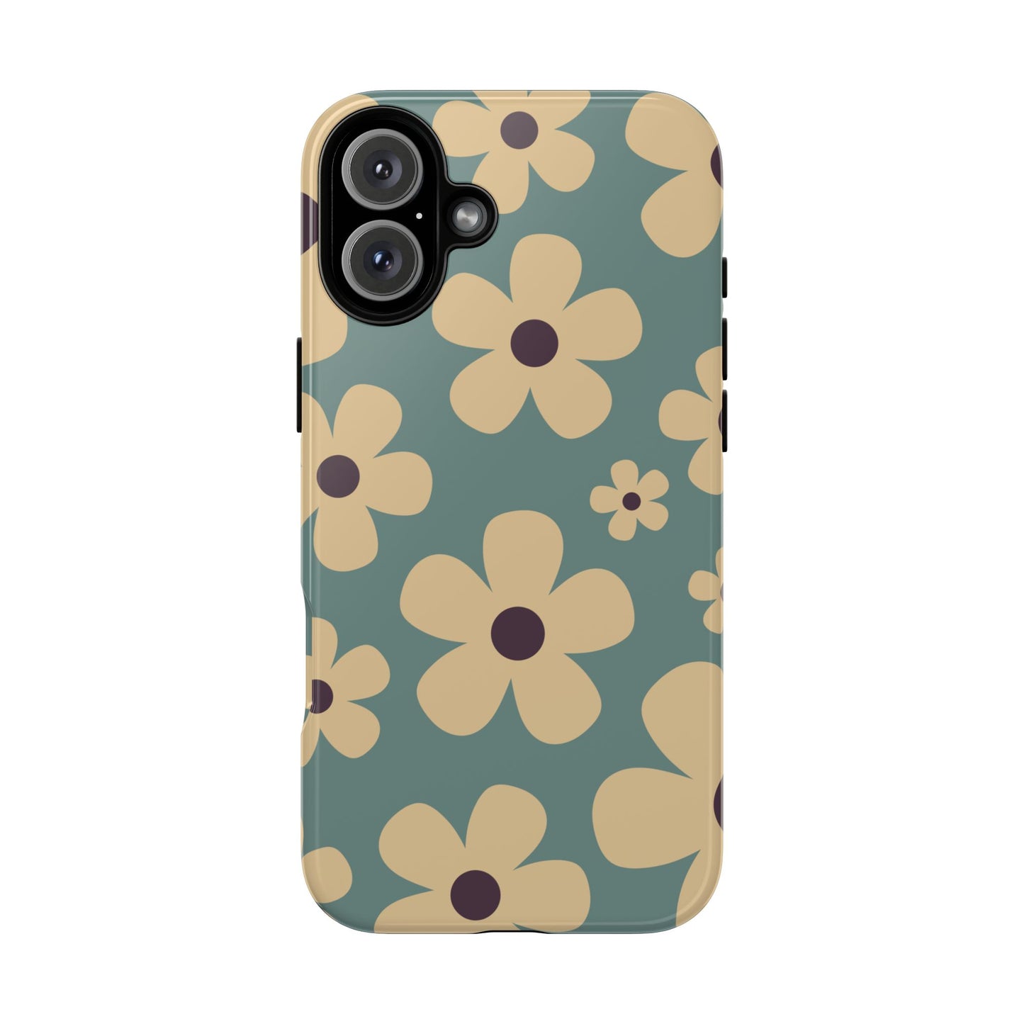 iPhone 16 Plus / Glossy Phone Case - Cute Blue & Cream Daisy Pattern Phone Case