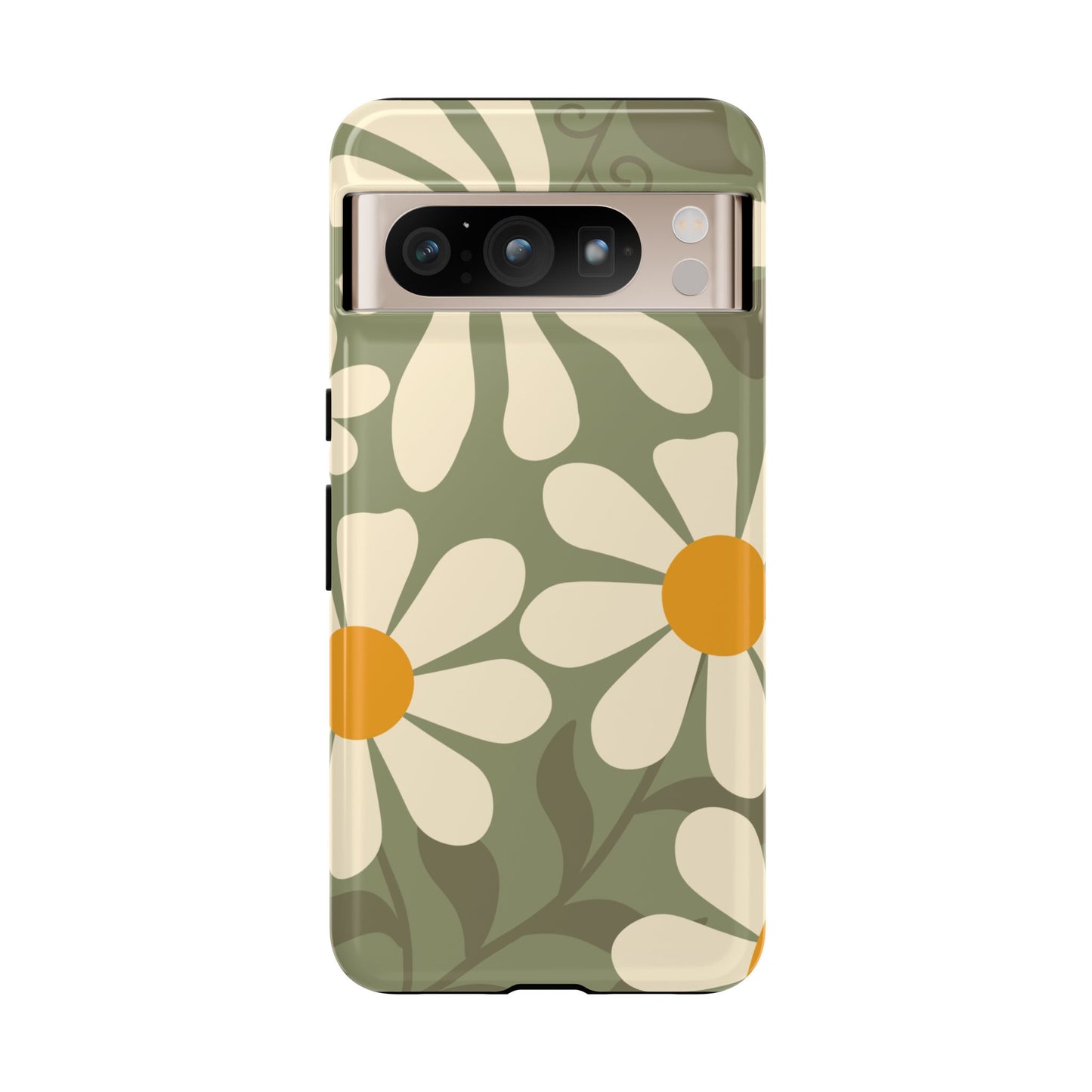 Google Pixel 8 Pro / Glossy Phone Case - ’Retro Green Daisy Pattern #2’ Phone Case