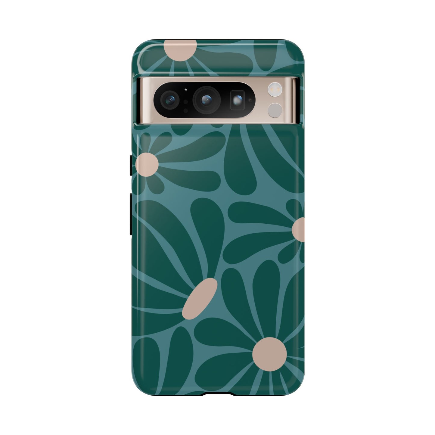 Google Pixel 8 Pro / Glossy Phone Case - ’Retro Turquoise Daisy Pattern’ Phone Case