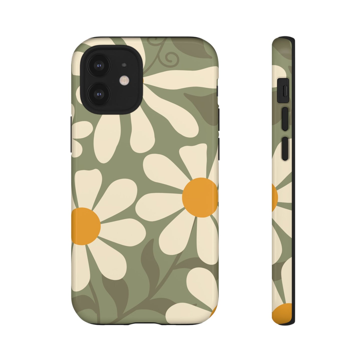 iPhone 12 Mini / Glossy Phone Case - ’Retro Green Daisy Pattern #2’ Phone Case