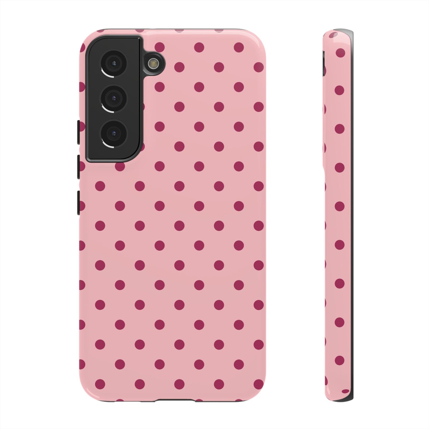 Samsung Galaxy S22 / Glossy Phone Case - ’Pink with Red Dot Pattern’ Phone Case