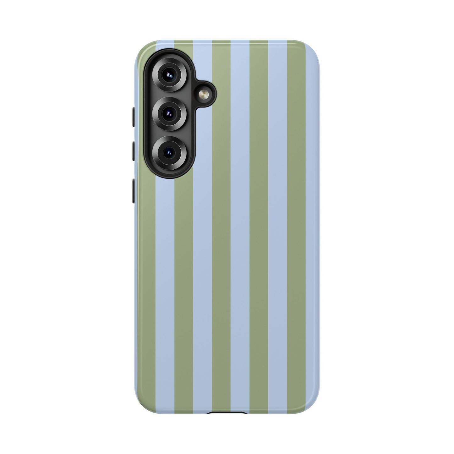 Samsung Galaxy S25 Plus / Glossy Phone Case - Trendy Ice Blue & Green Stripe Pattern Phone Case