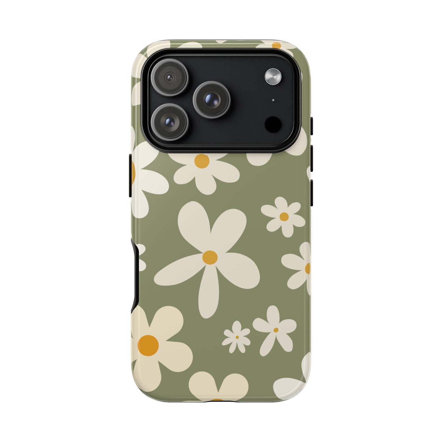 iPhone 17 Pro / Glossy Phone Case - ’Green Daisy Pattern’ Phone Case