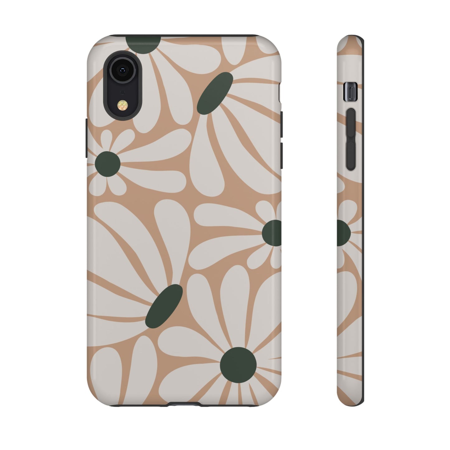 iPhone XR / Glossy Phone Case - ’Retro Beige & White Daisy Pattern’ Phone Case