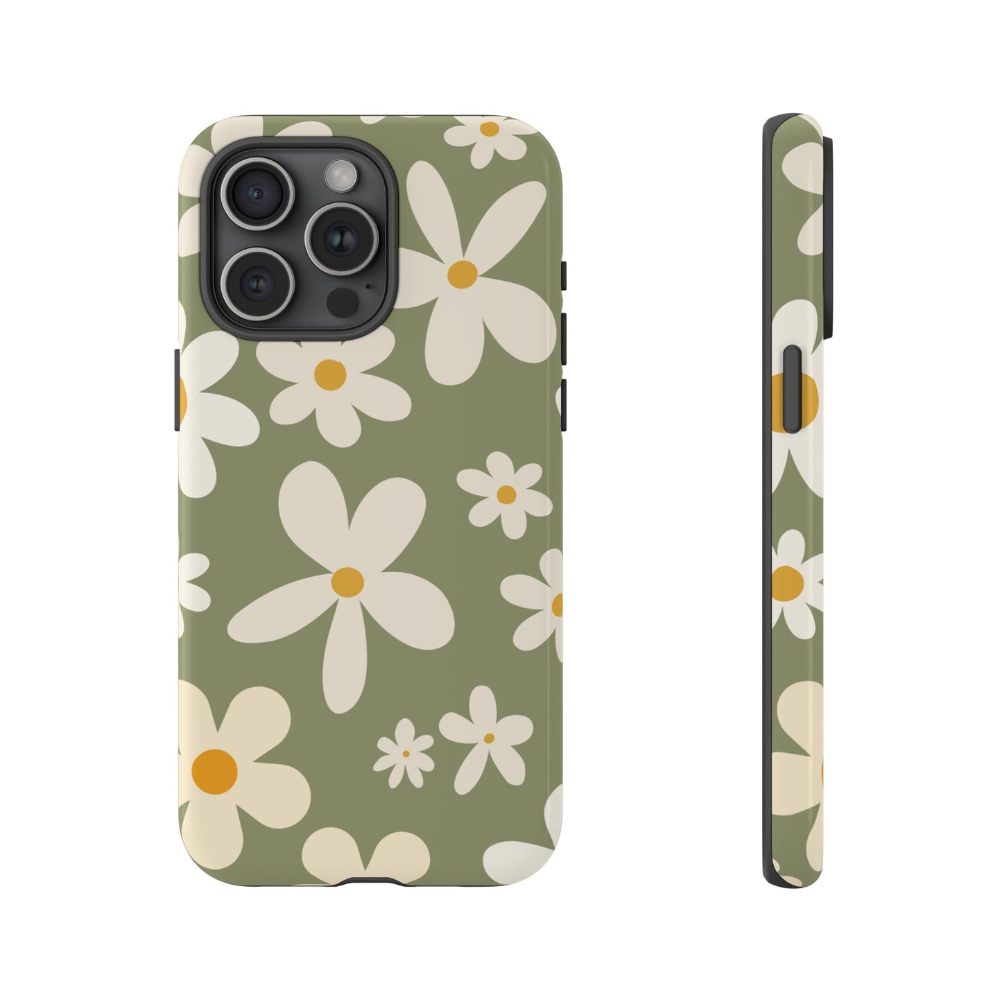 iPhone 15 Pro Max / Glossy Phone Case - ’Green Daisy Pattern’ Phone Case