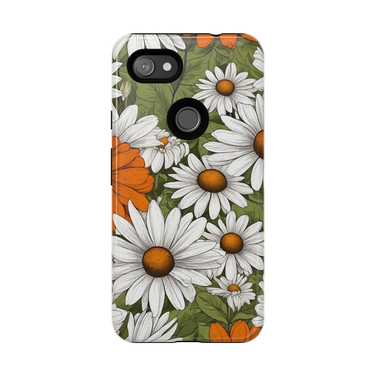 Boho Chic Daisies Floral Pattern "White, Orange & Green" Phone Case