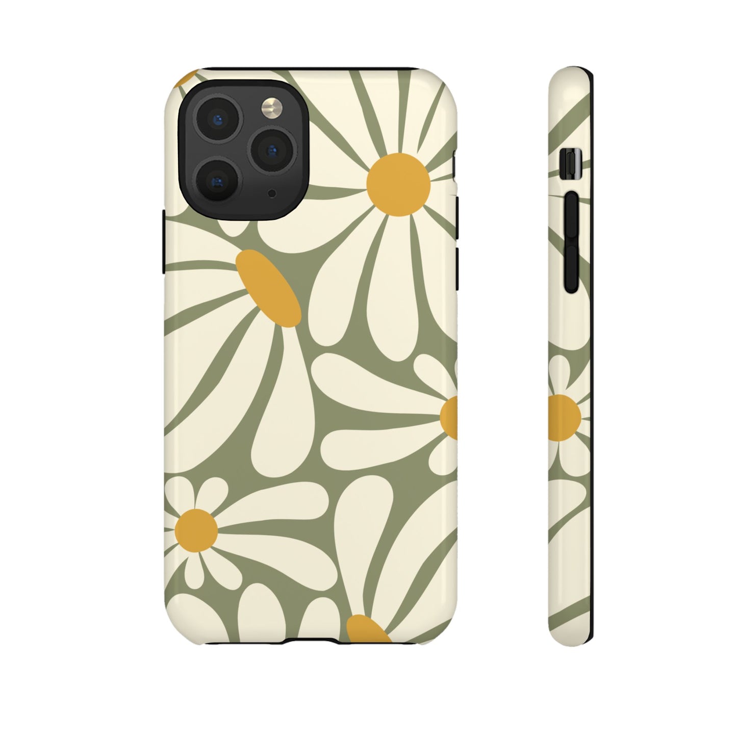 iPhone 11 Pro / Glossy Phone Case - ’Retro Green Daisy Pattern #1’ Phone Case