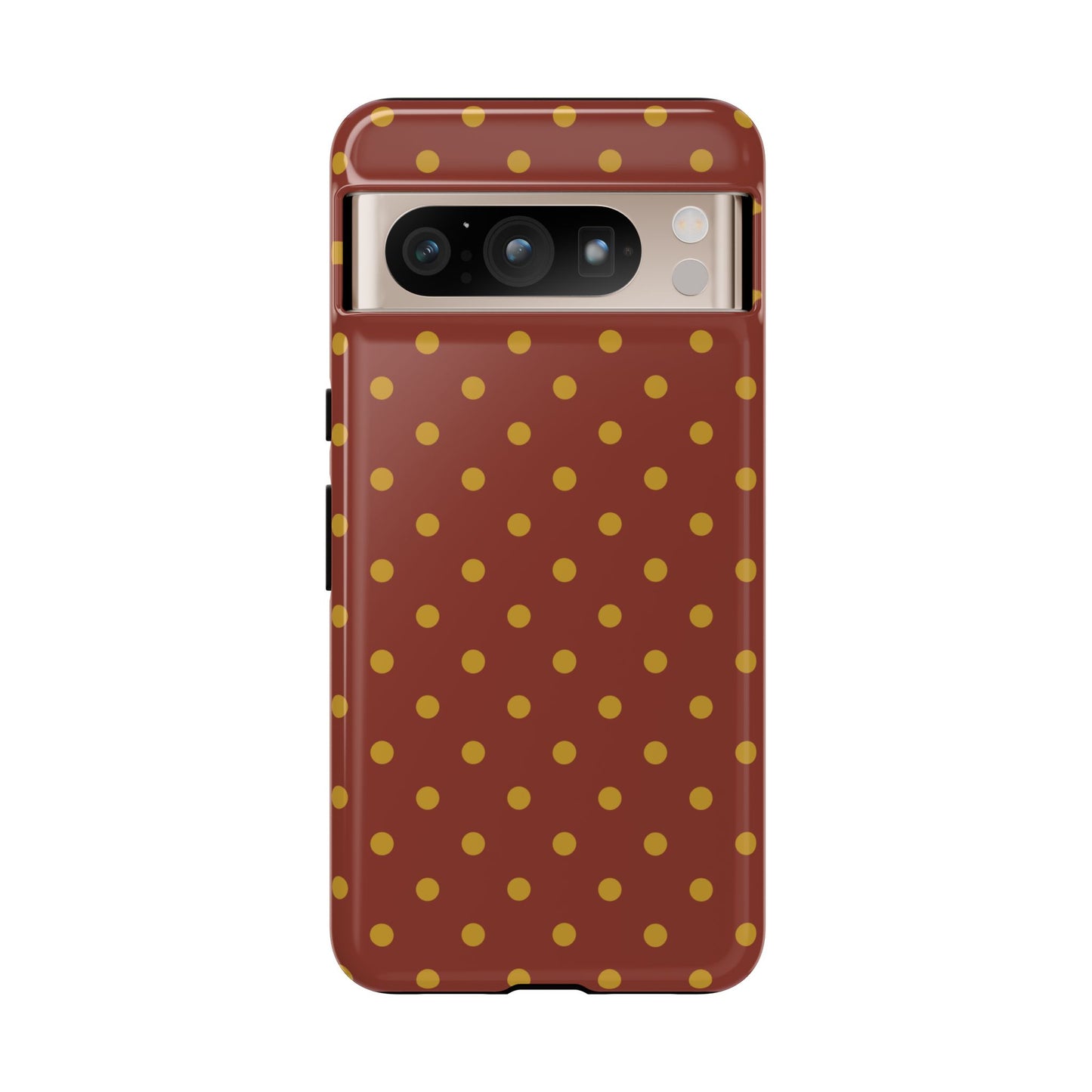 Google Pixel 8 Pro / Glossy Phone Case - Trendy Brown & Mustard Dot Pattern Phone Case