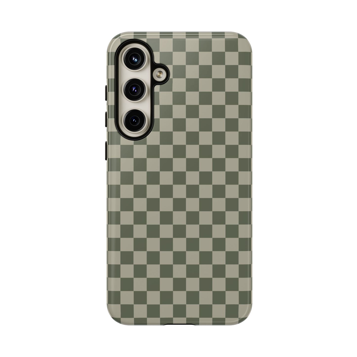 Samsung Galaxy S24 Plus / Glossy Phone Case - ’Bold Olive Green Checkered Pattern’ Phone Case