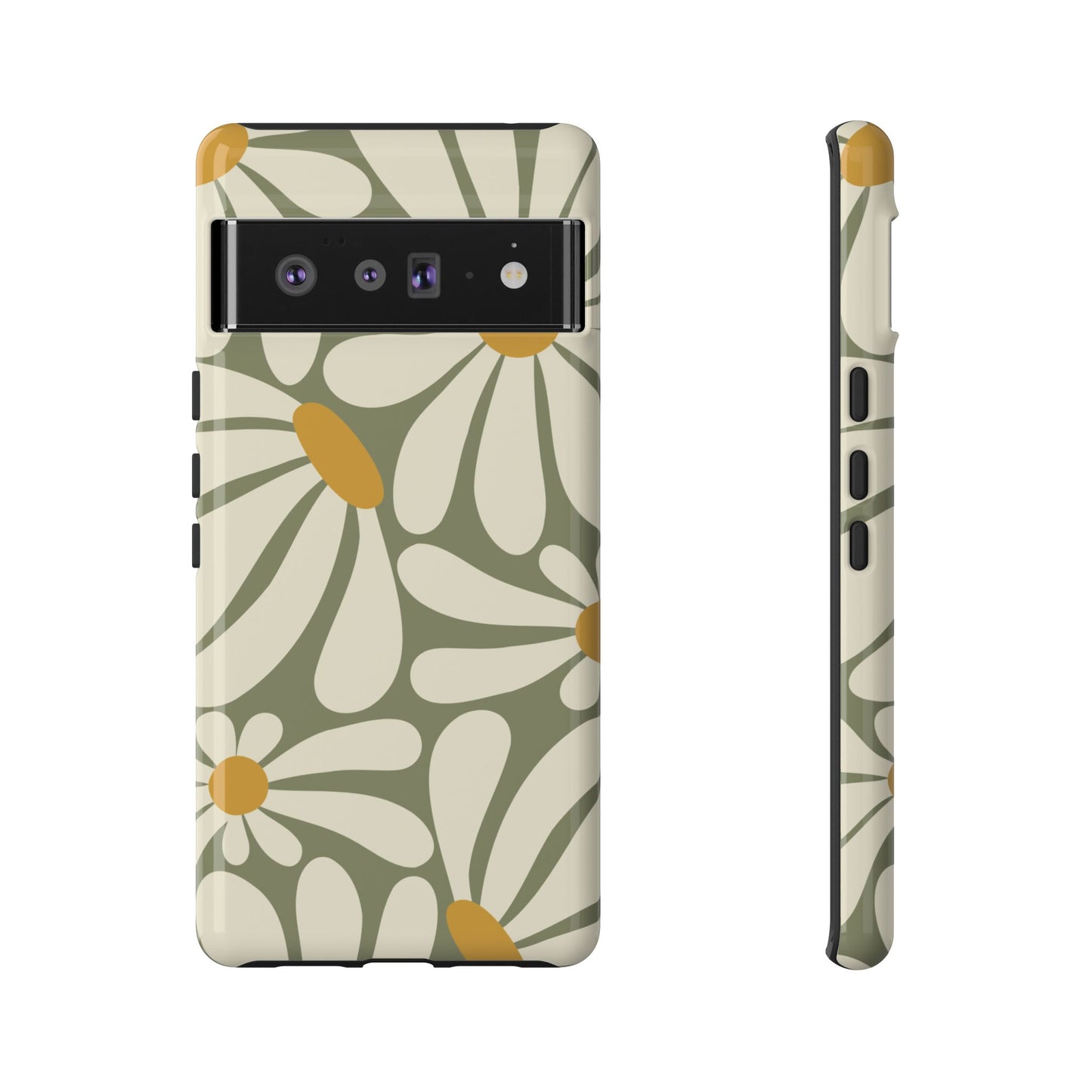 Google Pixel 6 Pro / Glossy Phone Case - ’Retro Green Daisy Pattern #1’ Phone Case