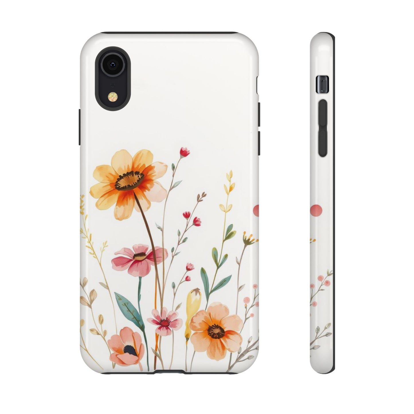 iPhone XR / Glossy Phone Case - Boho Chic Watercolour Wild Blooms Pattern Phone Case