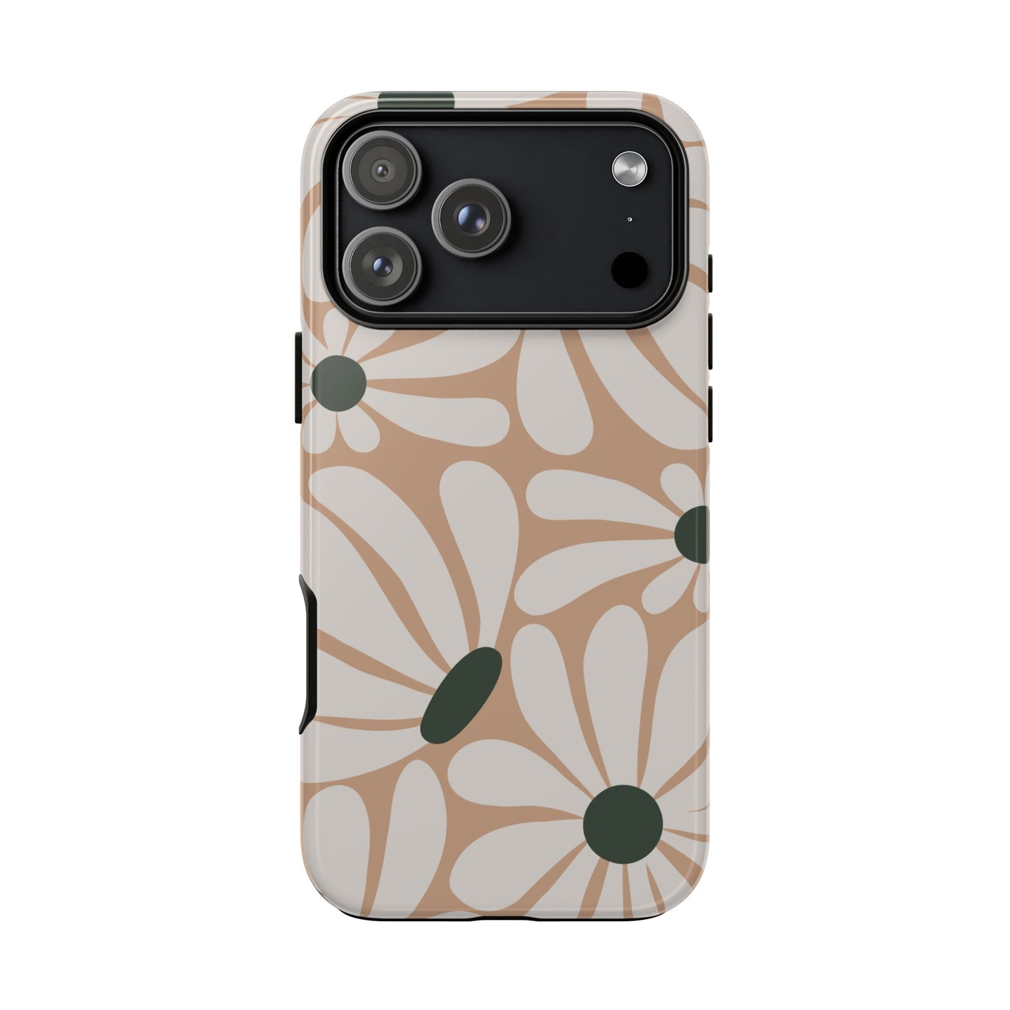 iPhone 17 Pro Max / Glossy Phone Case - ’Retro Beige & White Daisy Pattern’ Phone Case