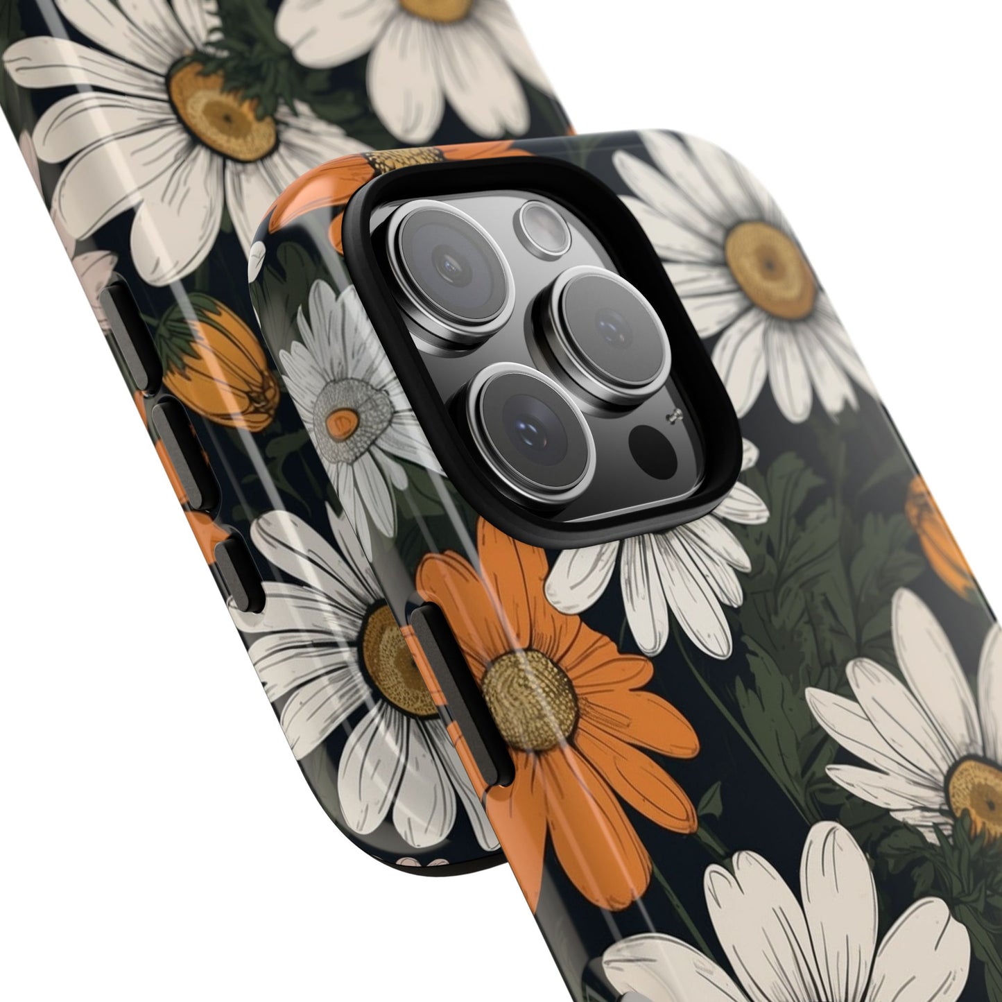 Boho Chic Daisies Floral Pattern "White, Orange & Pink" Phone Case