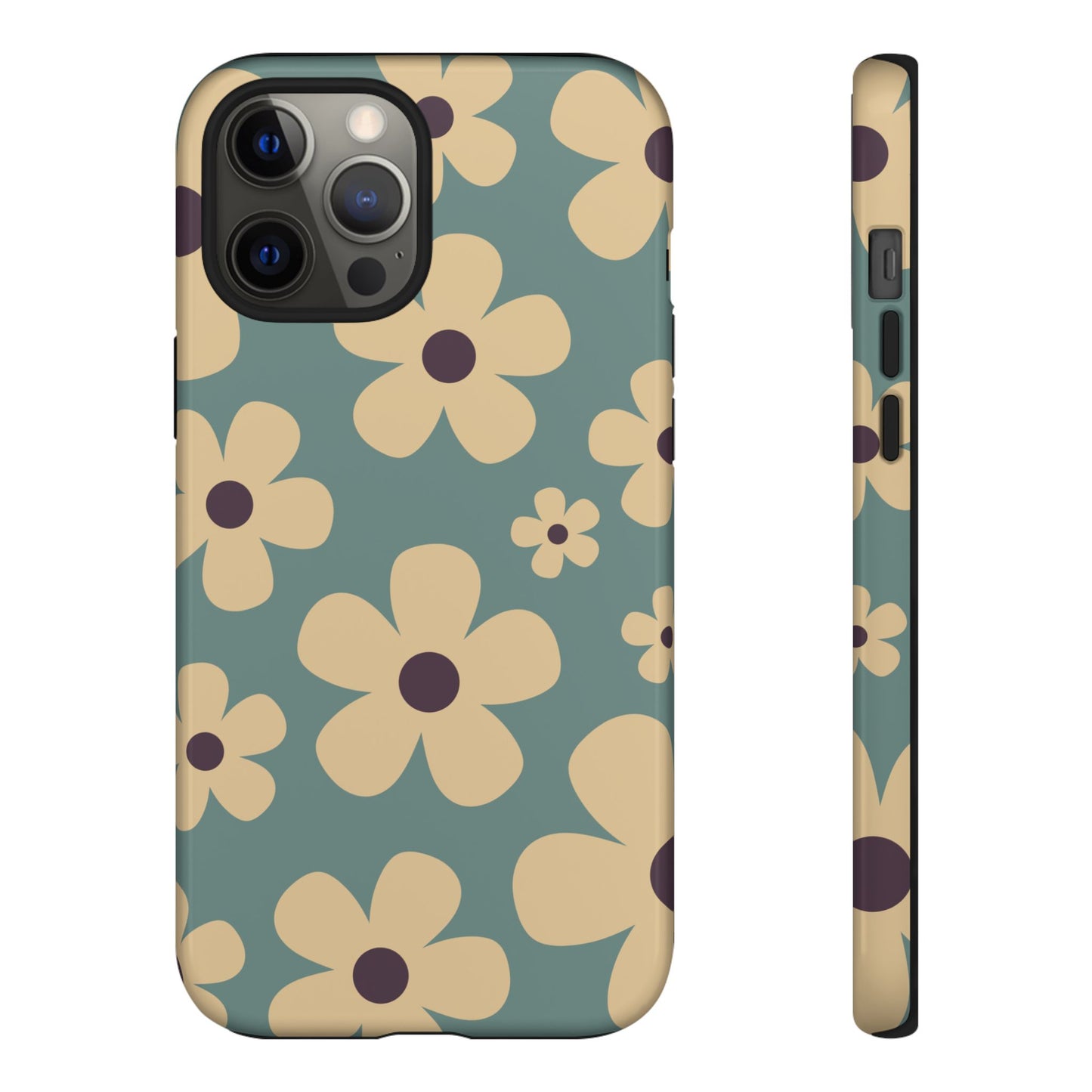 iPhone 12 Pro Max / Glossy Phone Case - Cute Blue & Cream Daisy Pattern Phone Case