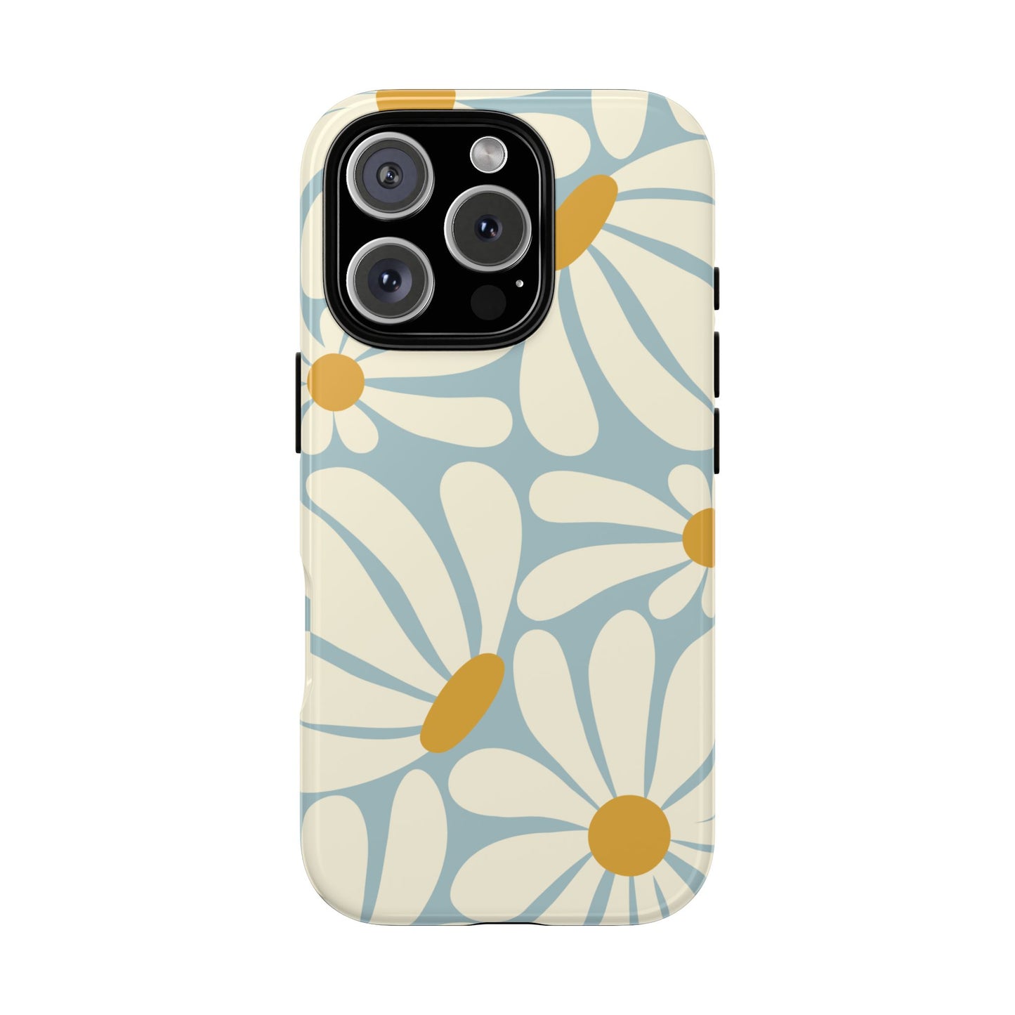 iPhone 16 Pro / Glossy Phone Case - ’Retro Blue Daisy Pattern’ Phone Case