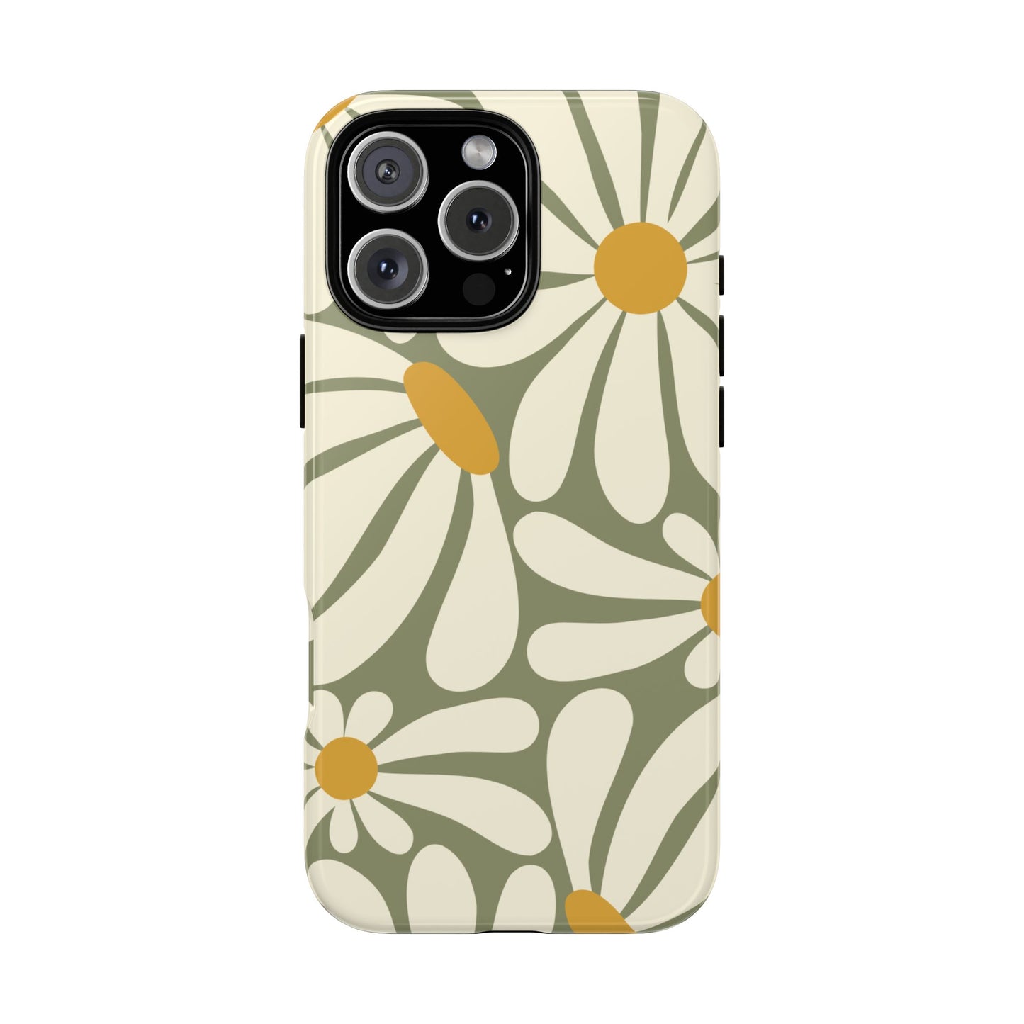 iPhone 16 Pro Max / Glossy Phone Case - ’Retro Green Daisy Pattern #1’ Phone Case
