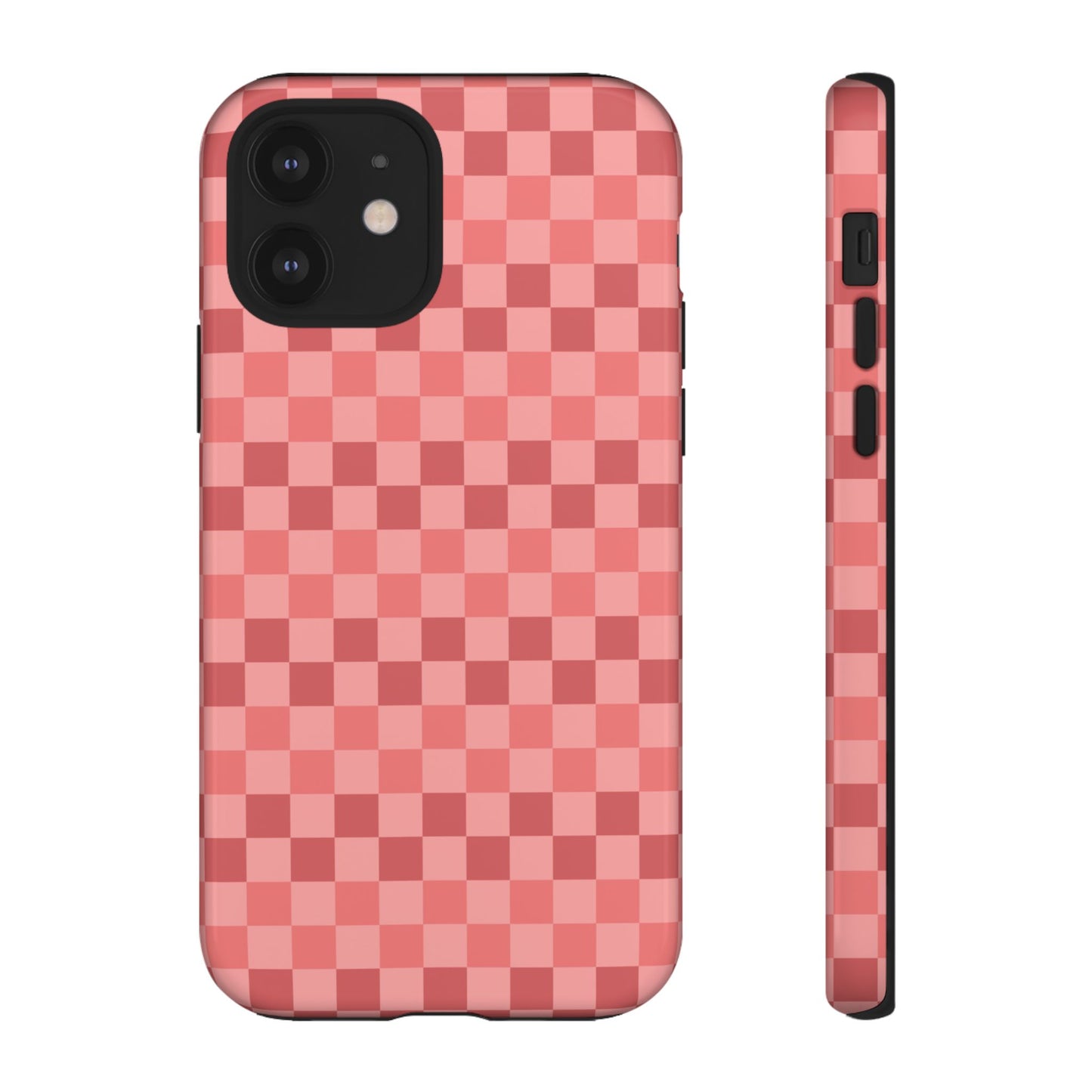 iPhone 12 / Glossy Phone Case - ’Bold Pink Checkered Pattern’ Phone Case