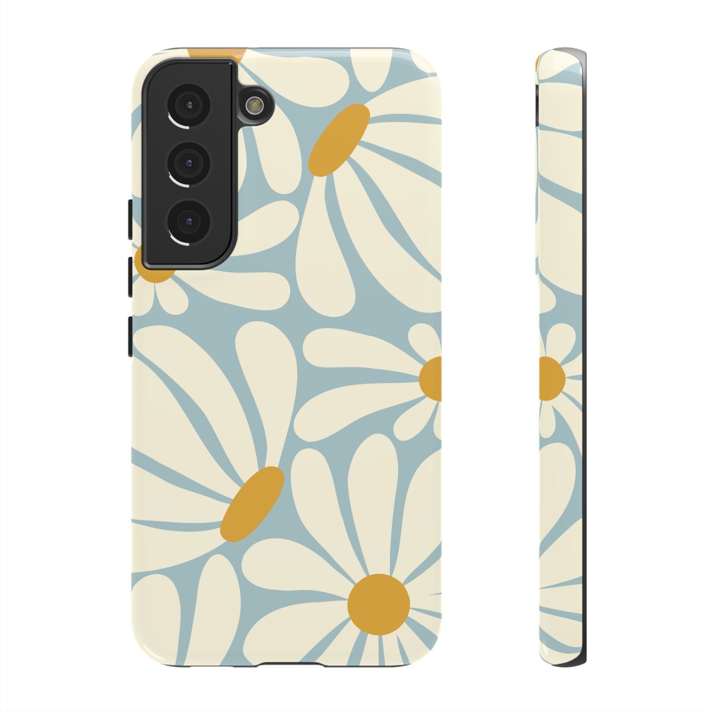 Samsung Galaxy S22 / Glossy Phone Case - ’Retro Blue Daisy Pattern’ Phone Case