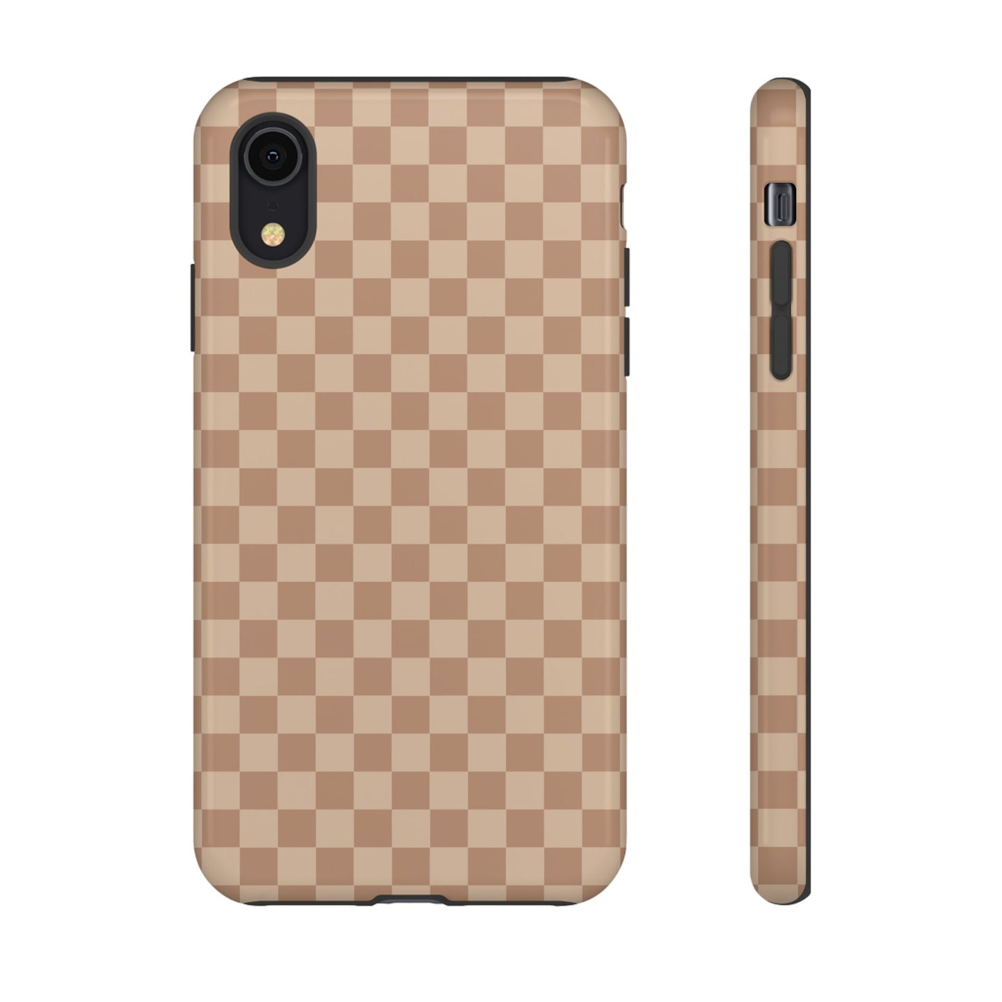 iPhone XR / Glossy Phone Case - ’Bold Tan Checkered Pattern’ Phone Case